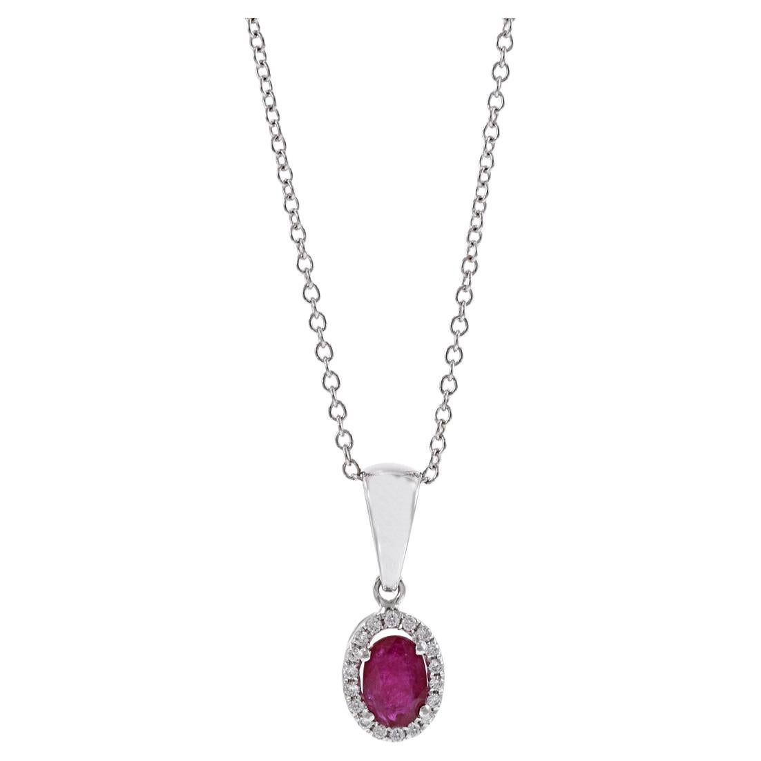 Collar colgante de oro blanco de 18 quilates con forma ovalada de rubí y diamantes