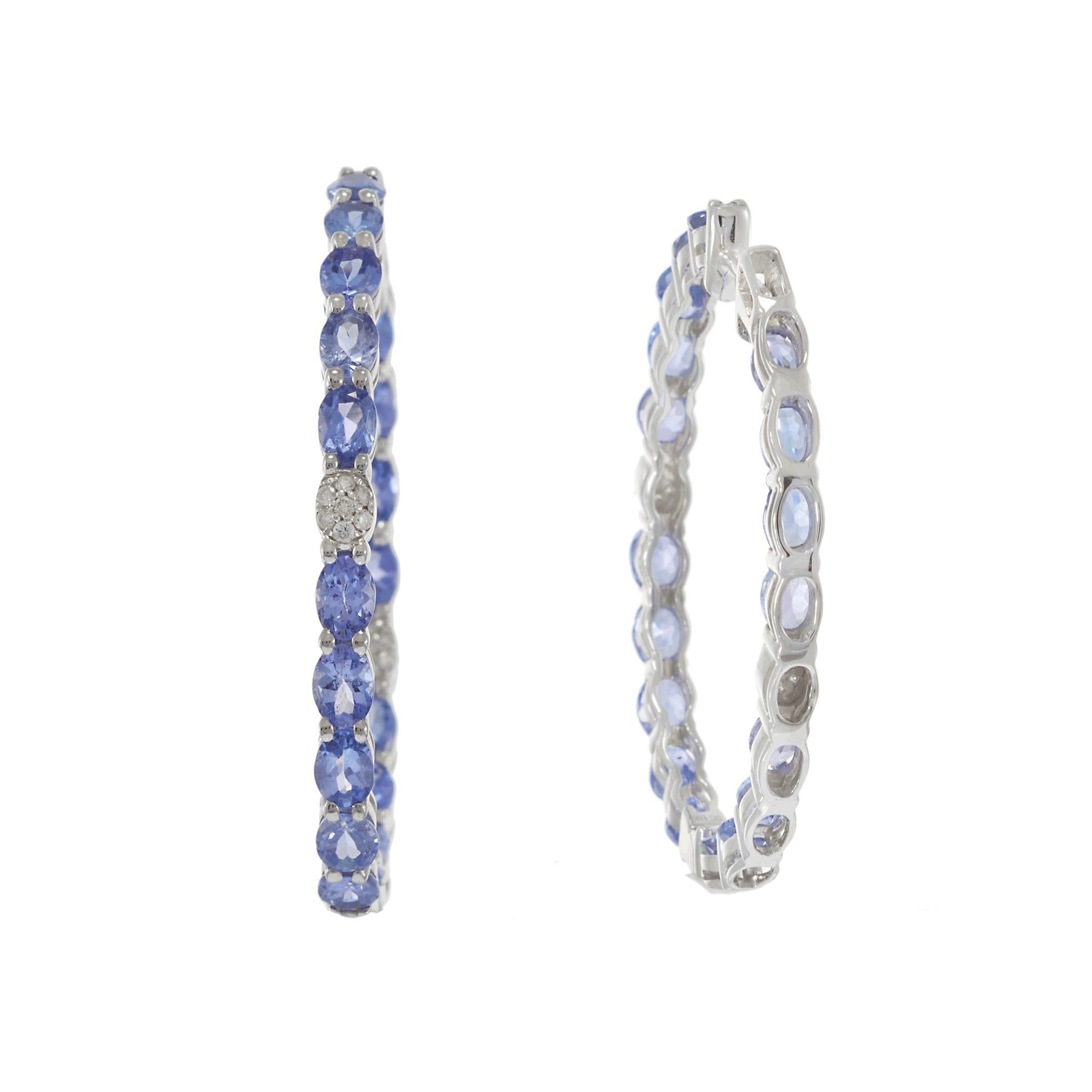 Boucles d'oreilles en or blanc 18KT avec Tanzanite ovale et diamant Neuf - En vente à New York, NY