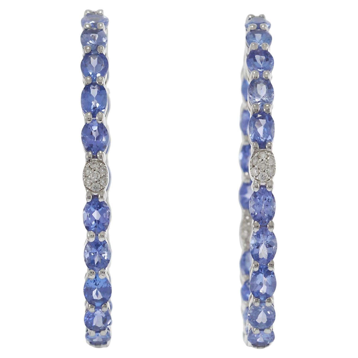 Boucles d'oreilles en or blanc 18KT avec Tanzanite ovale et diamant en vente