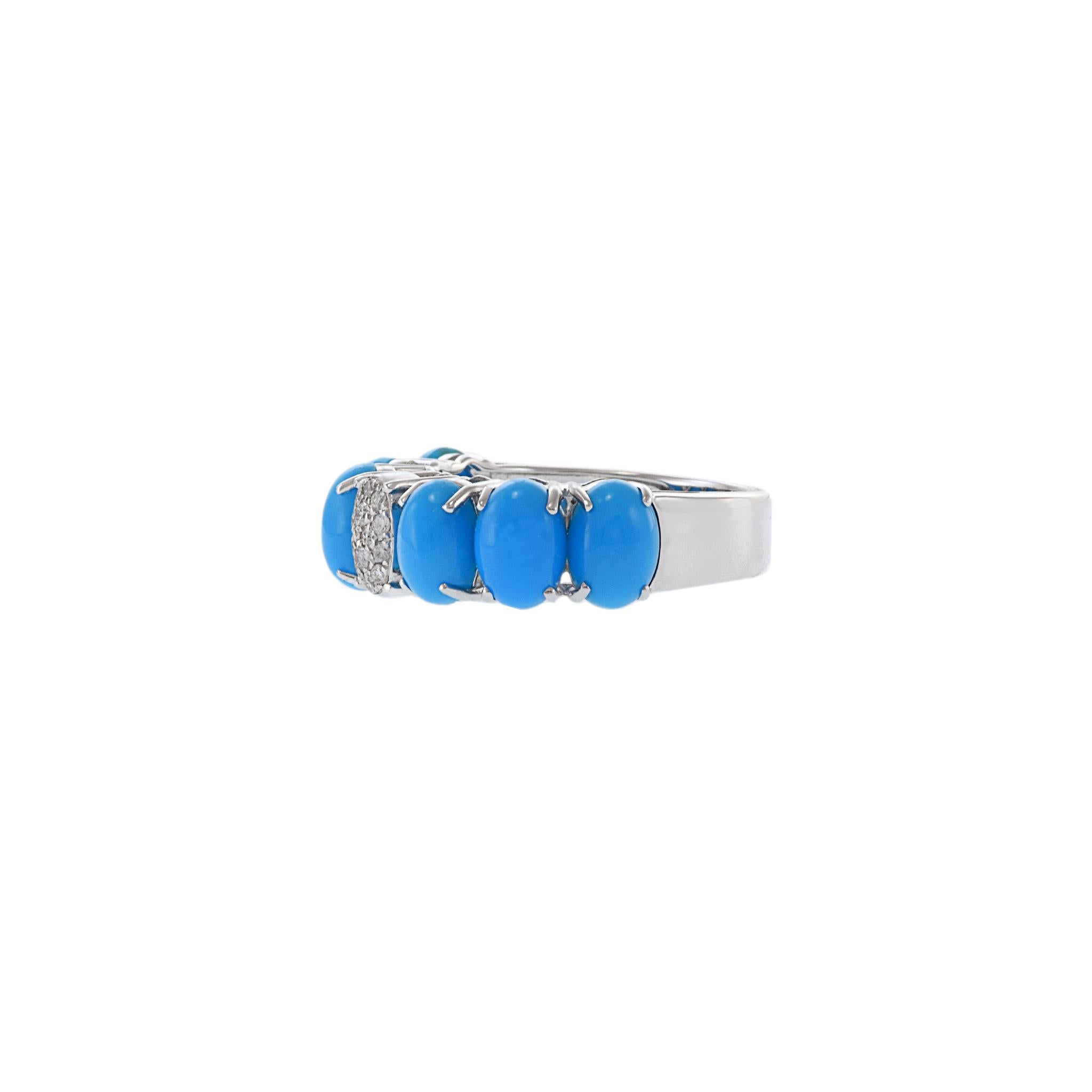 Moderno Anello in oro bianco 18KT con turchese ovale e diamanti in vendita