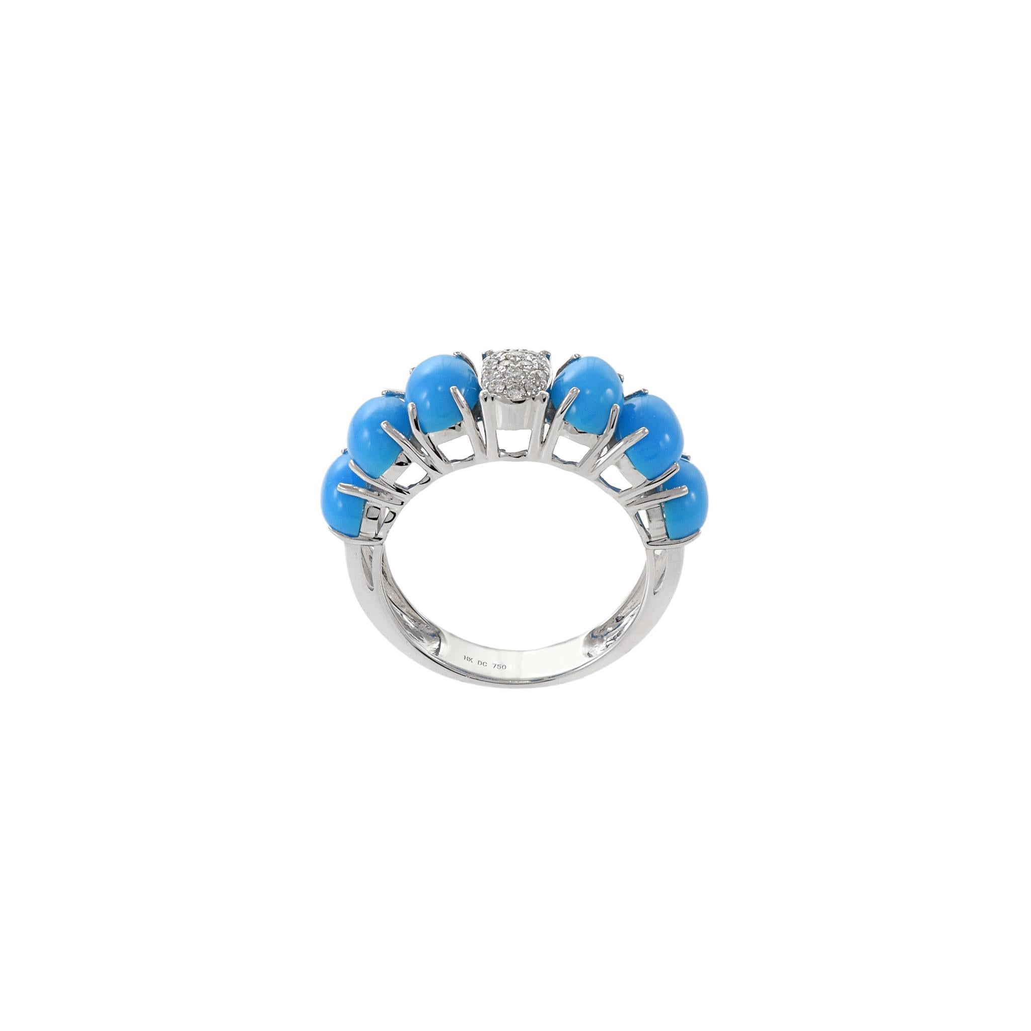 Taglio ovale Anello in oro bianco 18KT con turchese ovale e diamanti in vendita