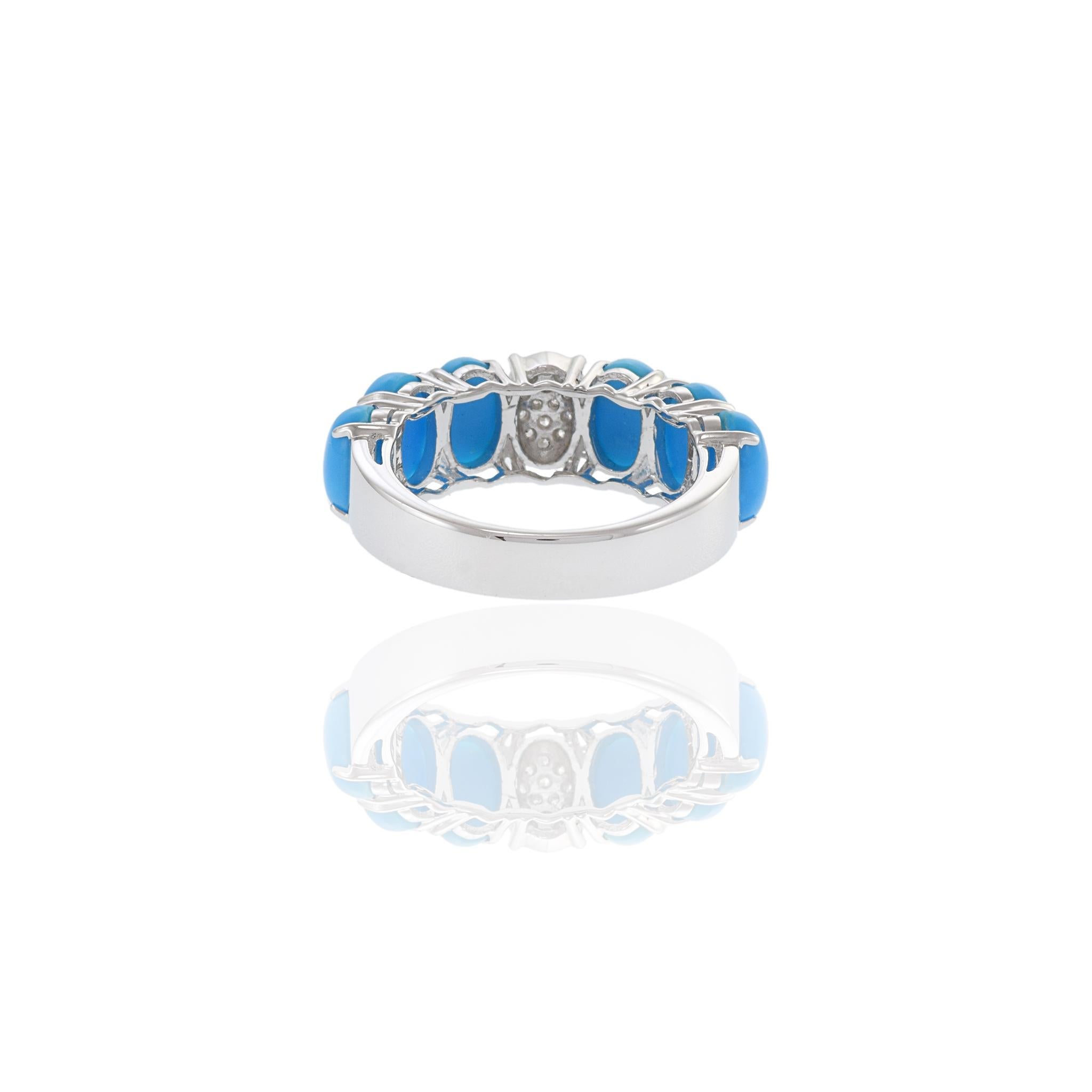 Anello in oro bianco 18KT con turchese ovale e diamanti in vendita 1