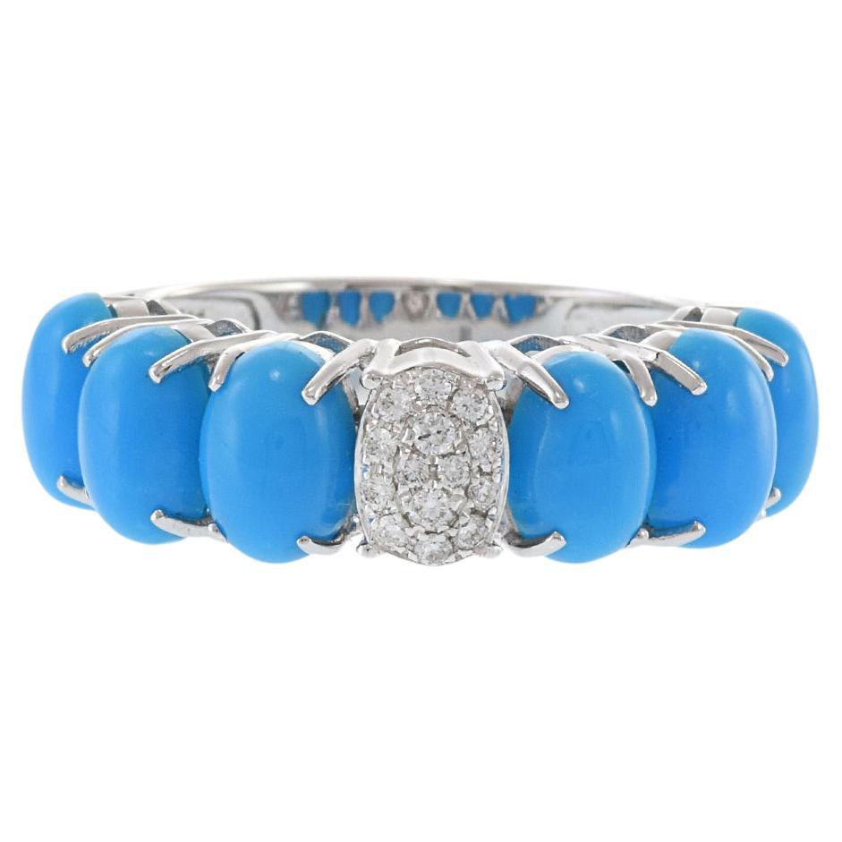 18KT Weißgold Ring mit ovalem Türkis und Diamanten