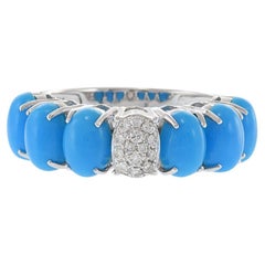 18KT White Gold Oval Turquoise And Diamond Ring