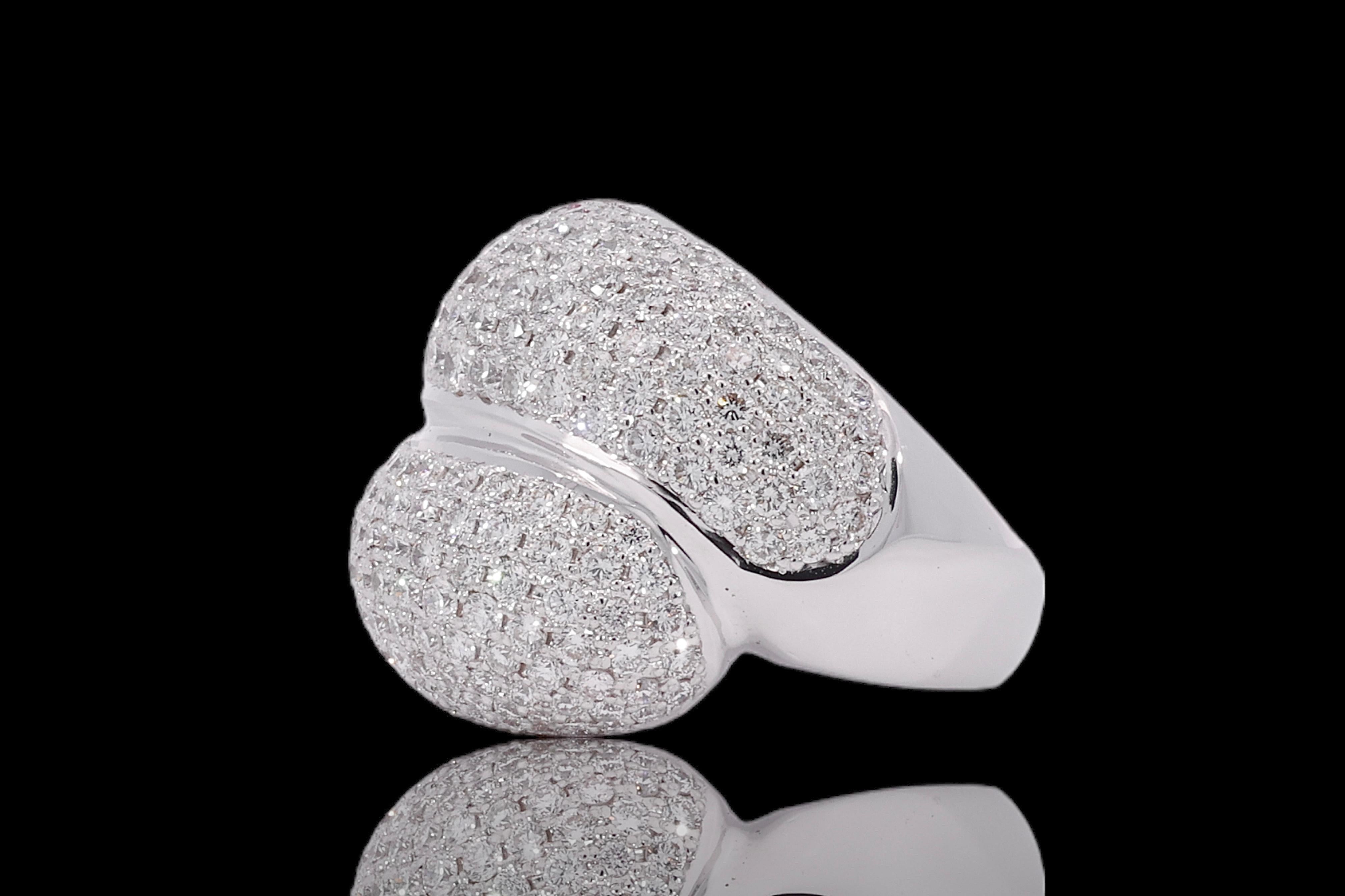 Artisan 18kt White Gold Overlap Toi & Moi Ring Pavé Set with 4.95ct. Diamonds For Sale