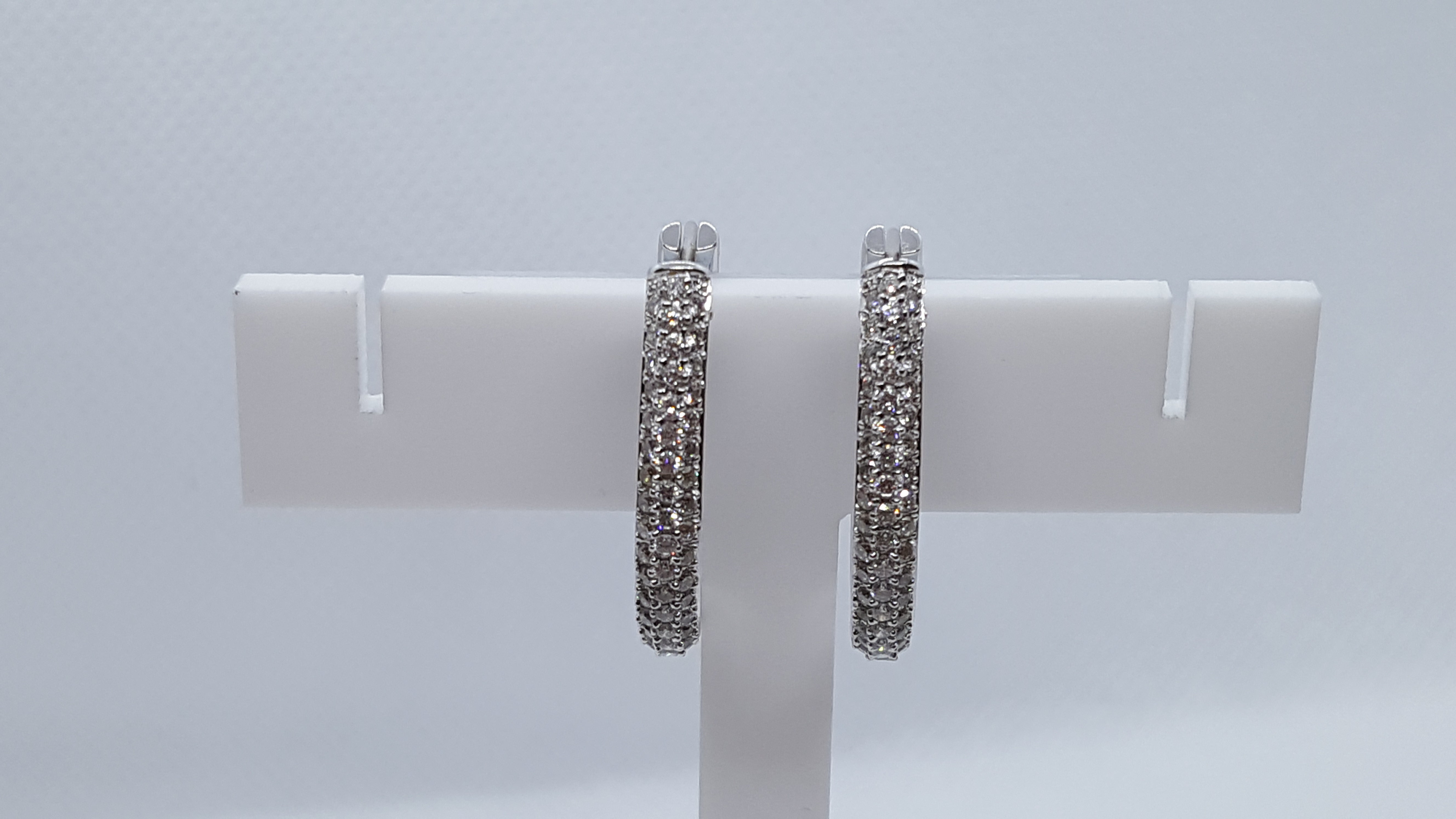 18kt White Gold Pave 1.75cttw Diamond Hoop Earrings, Inside-Out Style, Techline 