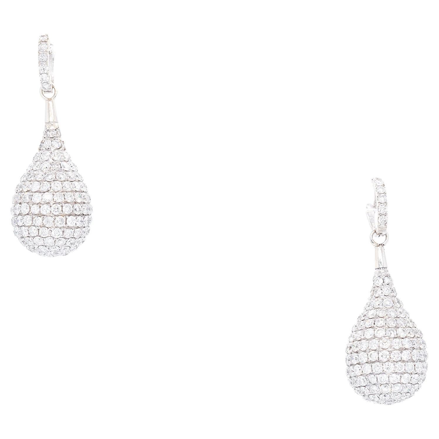 18kt White Gold 10.96ctw Natural Diamonds Pave Dangle Ball Earrings For Sale