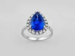 18KT White Gold Pear-Cut Tanzanite Diamond Halo Ring