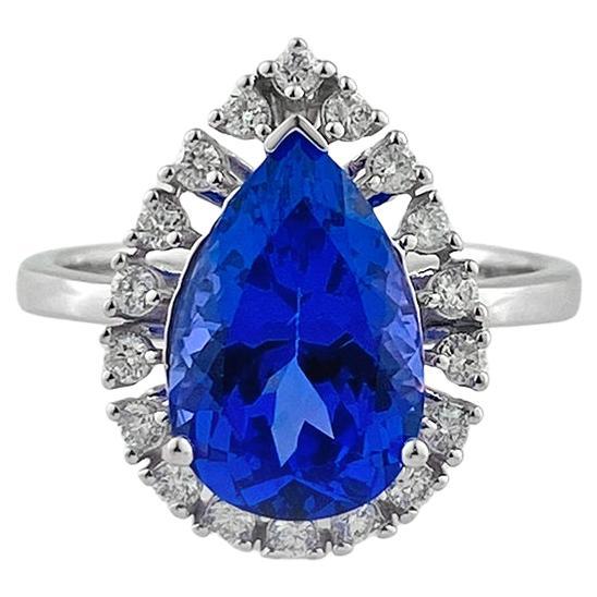 18KT Weißgold Birnenschliff Tansanit Diamant Halo Ring