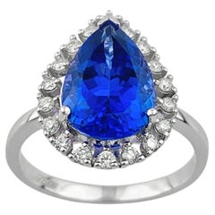 18KT White Gold Pear-Cut Tanzanite Diamond Halo Ring