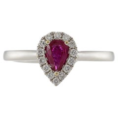 18KT White Gold Pear Ruby and Diamond Halo Ring