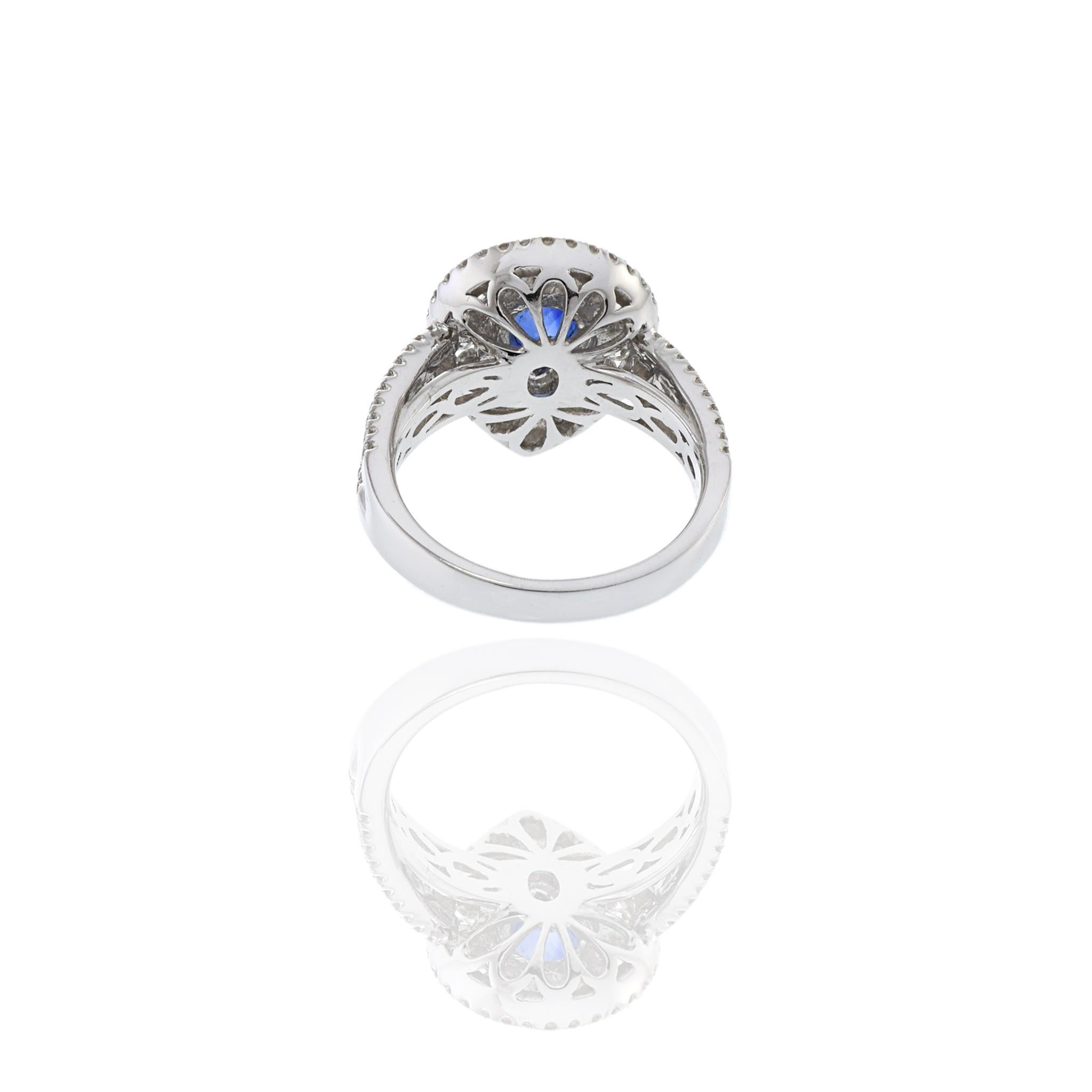 18KT White Gold Pear Shaped Blue Sapphire And Diamond Ring For Sale 4