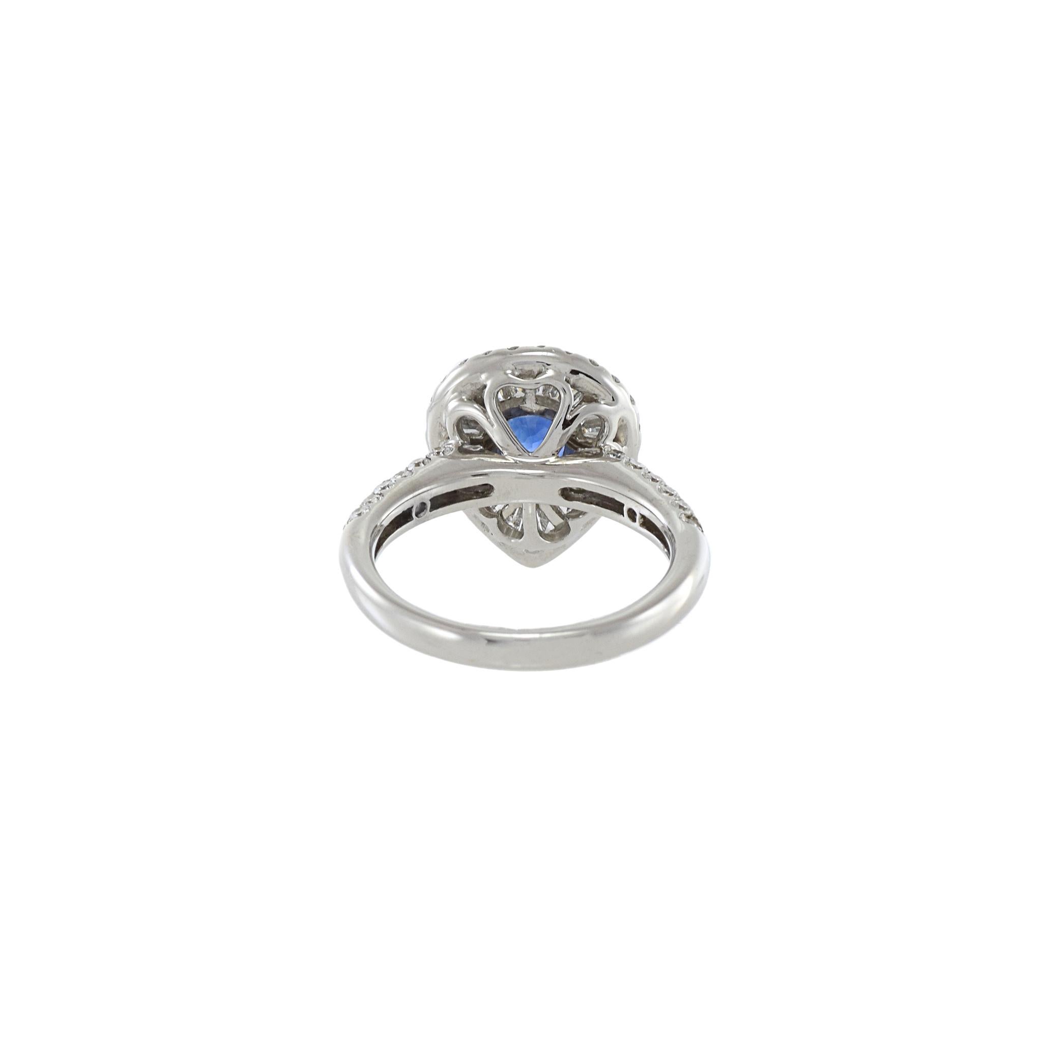 18KT White Gold Pear Shaped Blue Sapphire And Diamond Ring In Excellent Condition For Sale In New York, NY