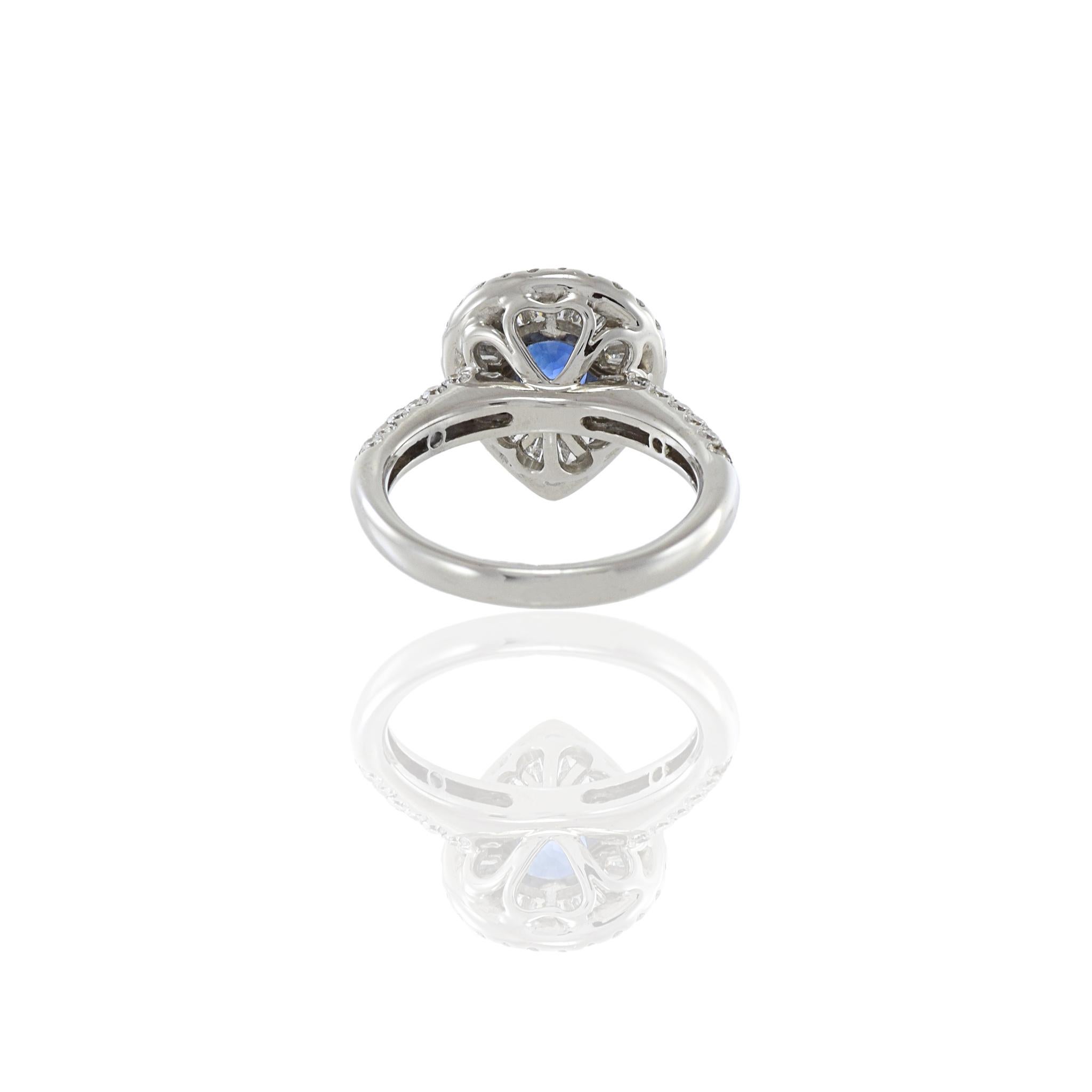 Women's or Men's 18KT White Gold Pear Shaped Blue Sapphire And Diamond Ring For Sale