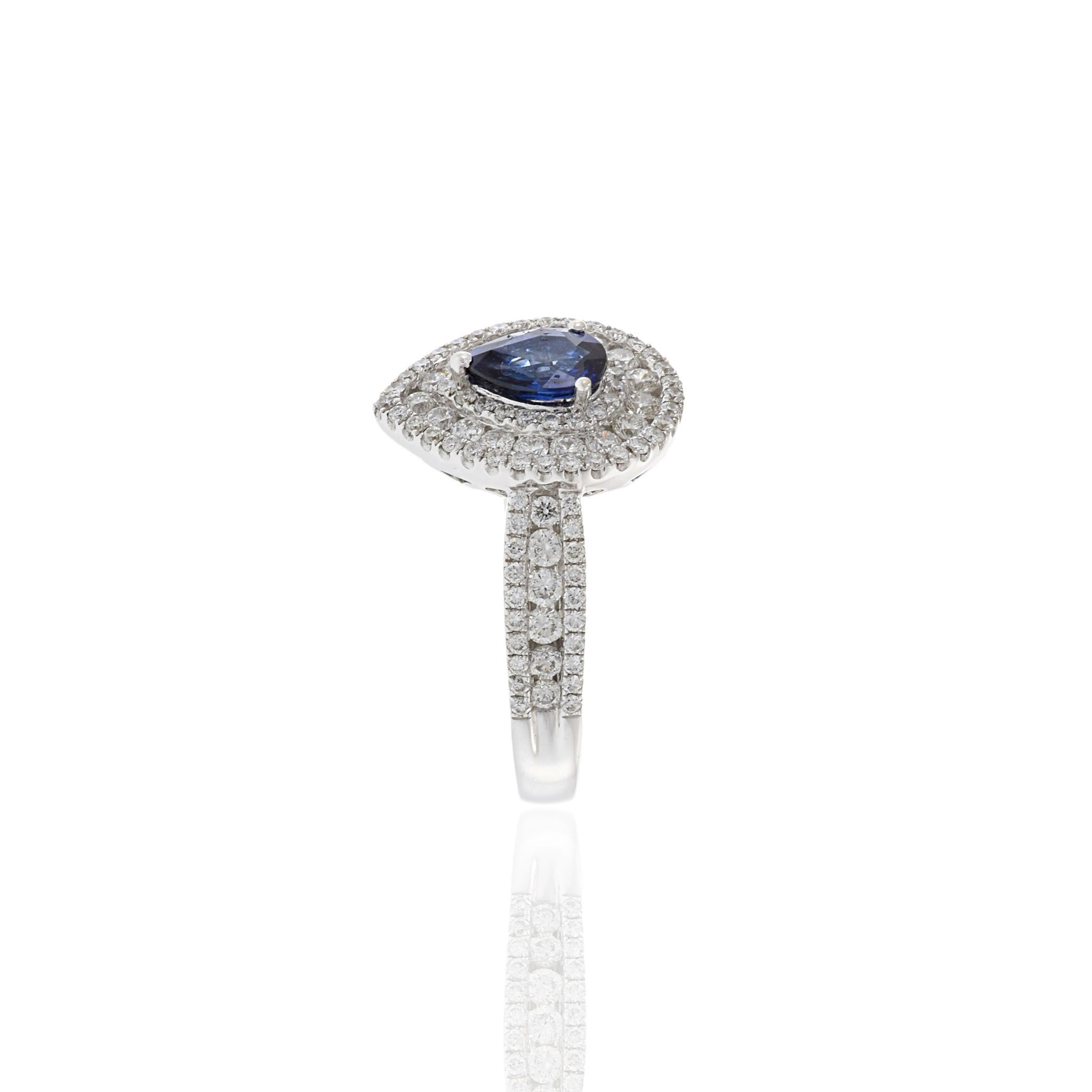 Women's or Men's 18KT White Gold Pear Shaped Blue Sapphire And Diamond Ring For Sale