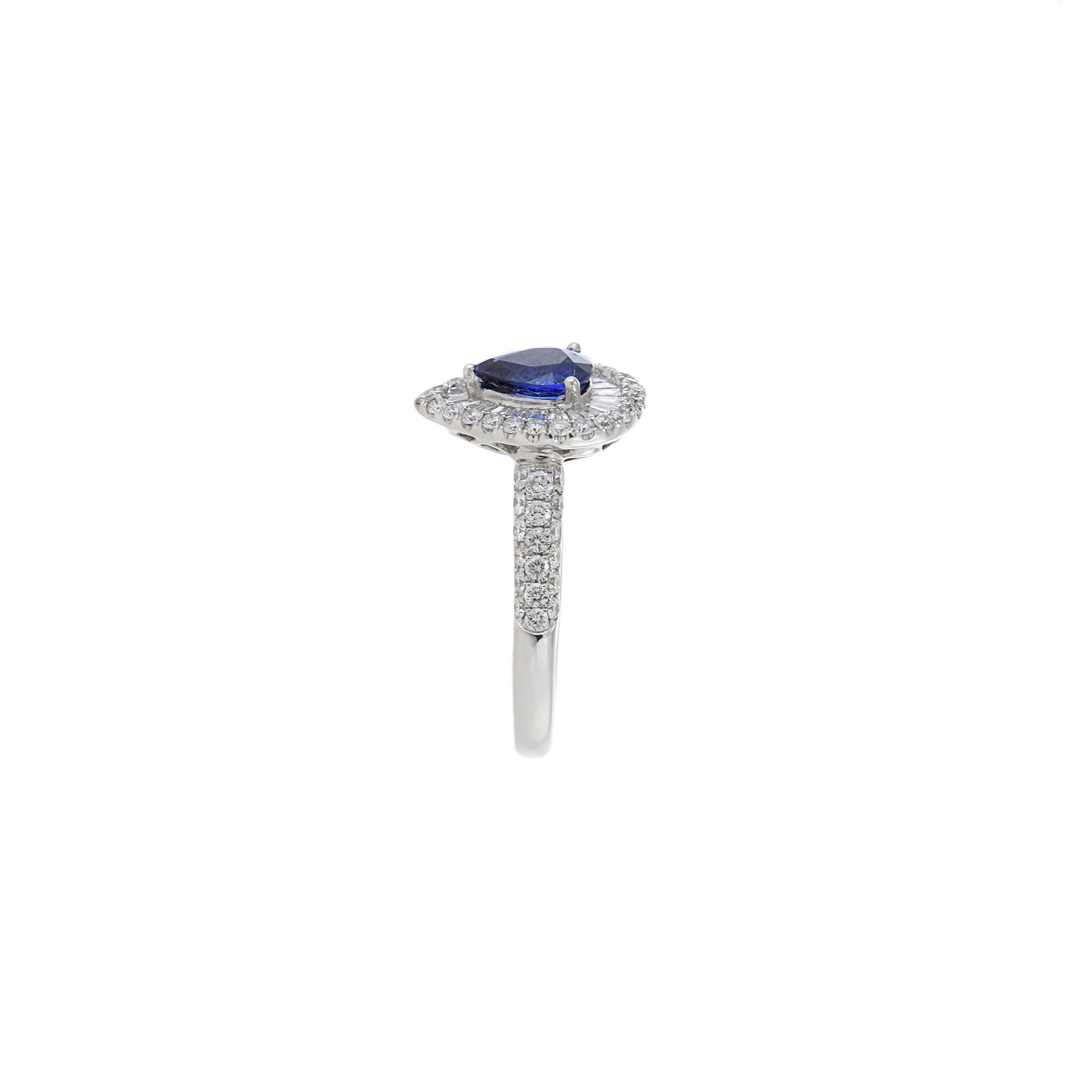 18KT White Gold Pear Shaped Blue Sapphire And Diamond Ring For Sale 1