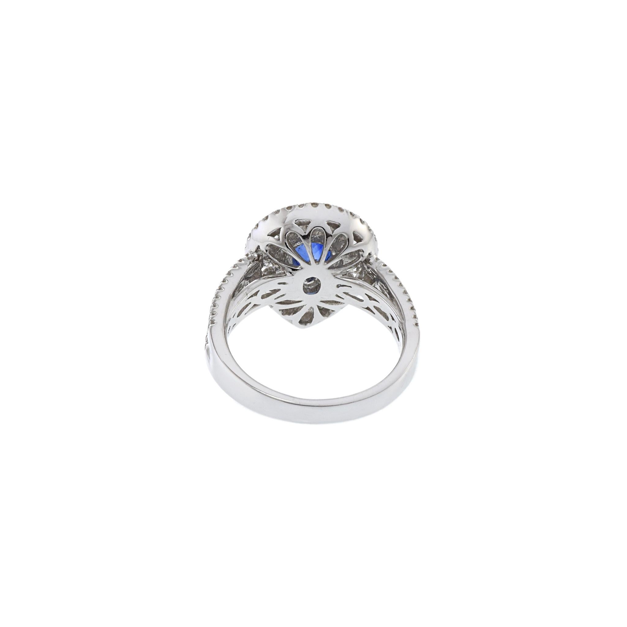 18KT White Gold Pear Shaped Blue Sapphire And Diamond Ring For Sale 3