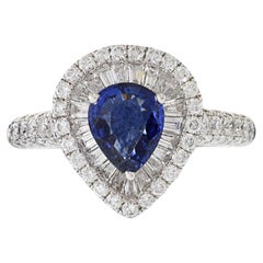 18KT White Gold Pear Shaped Blue Sapphire And Diamond Ring