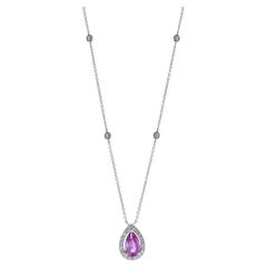 Collar de diamantes con zafiro rosa de Ceilán en forma de pera de oro blanco de 18 quilates