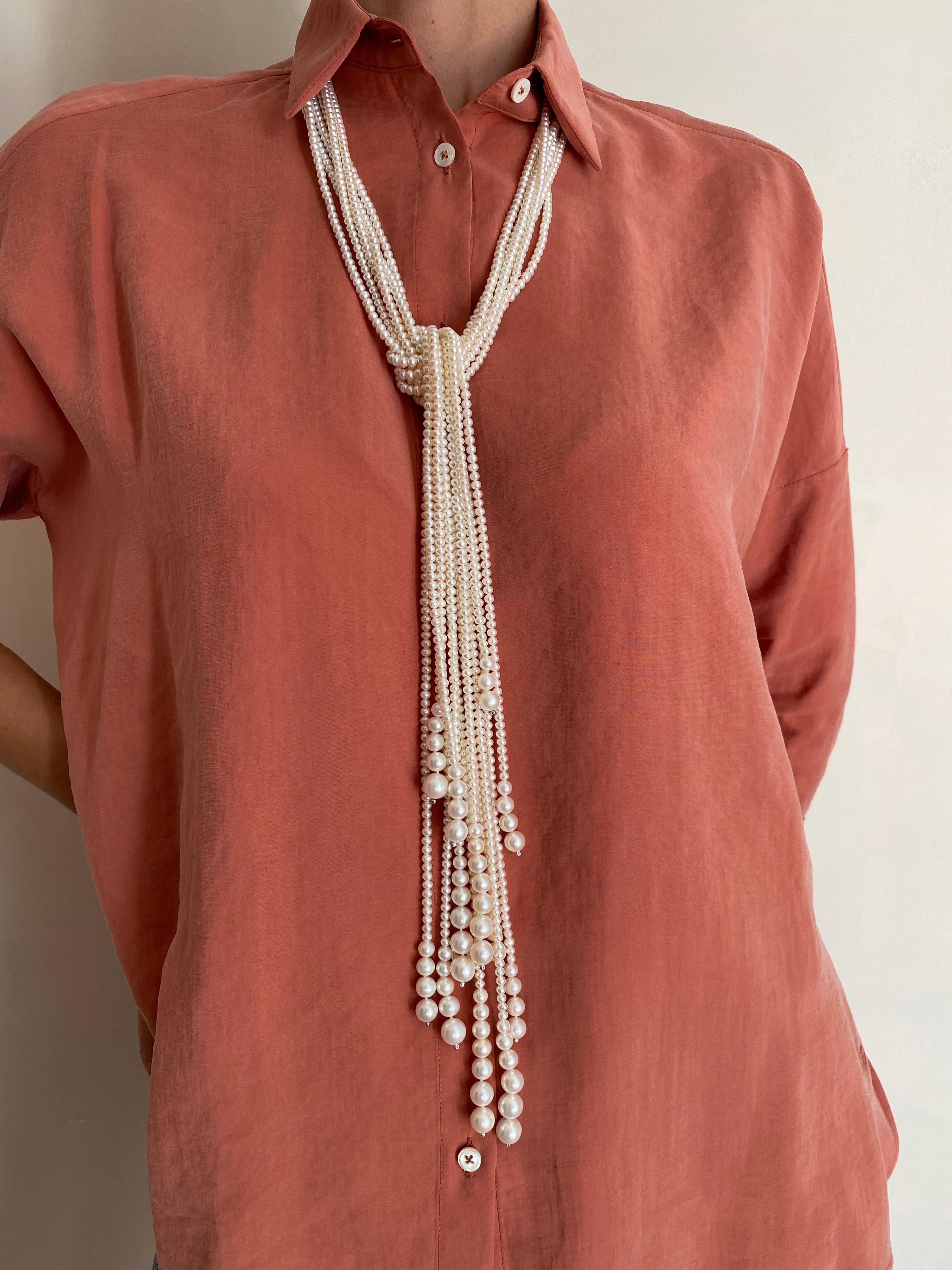 18 Karat Weißgold Perlen Ct 1.120, 50 Soutoir Halskette im Zustand „Neu“ im Angebot in Cattolica, IT
