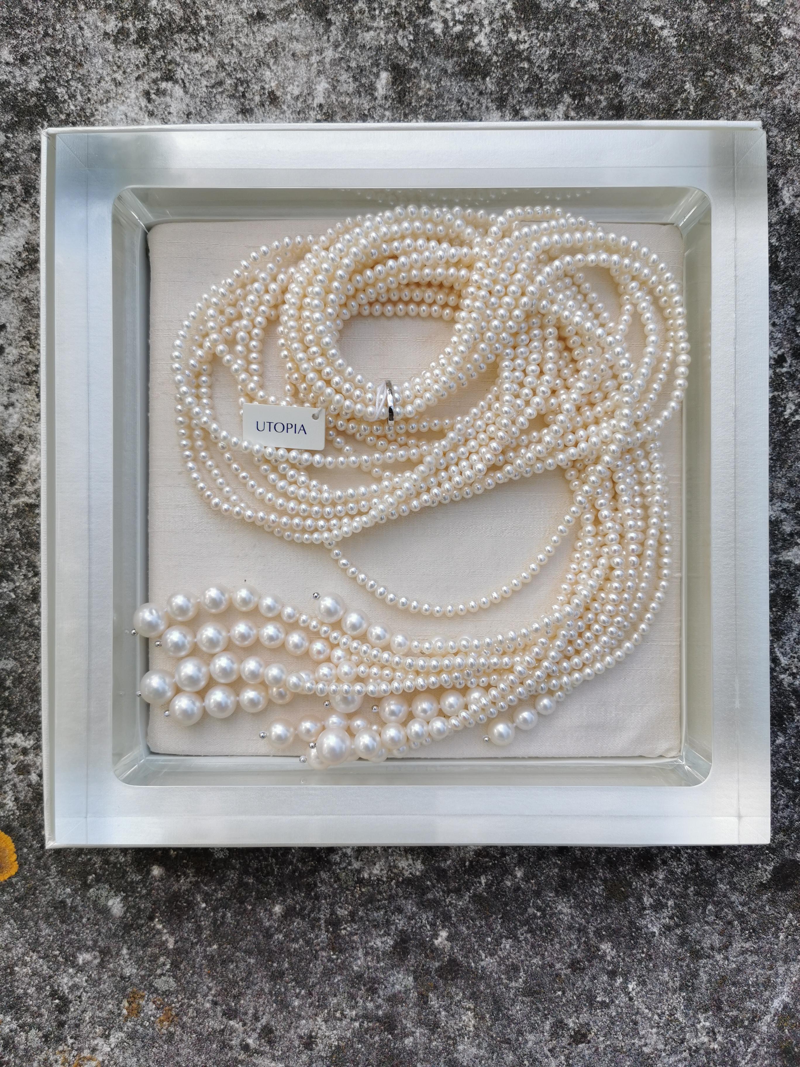 18 Karat Weißgold Perlen Ct 1.120, 50 Soutoir Halskette im Angebot 1