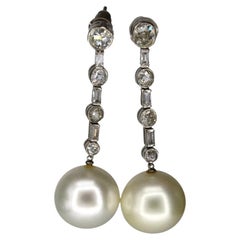 Vintage 18kt White Gold Pearl & Diamond Set of Earrings