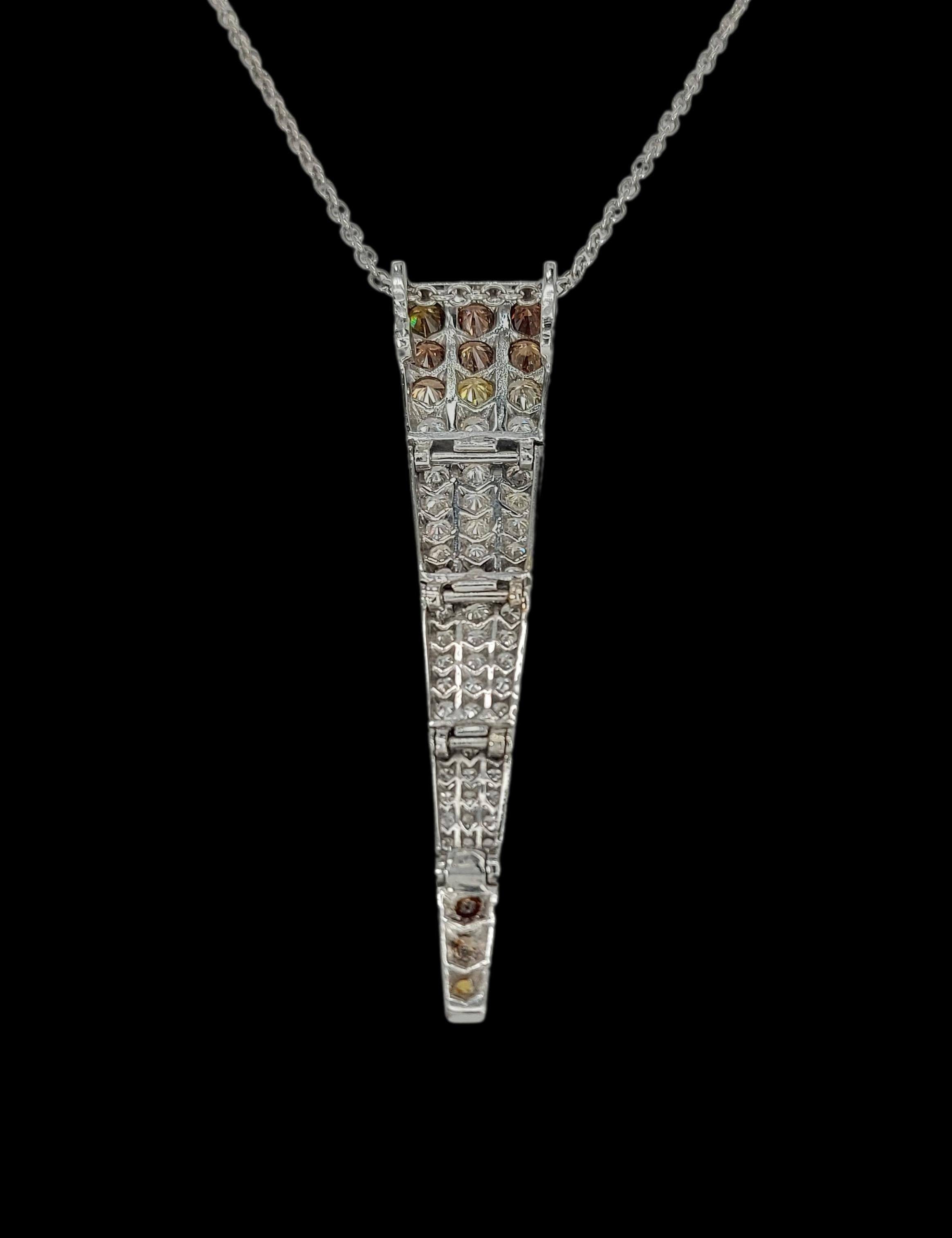 18kt White Gold Pendant and Necklace with 4.9ct White, Yellow and Cognac Diamond For Sale 5