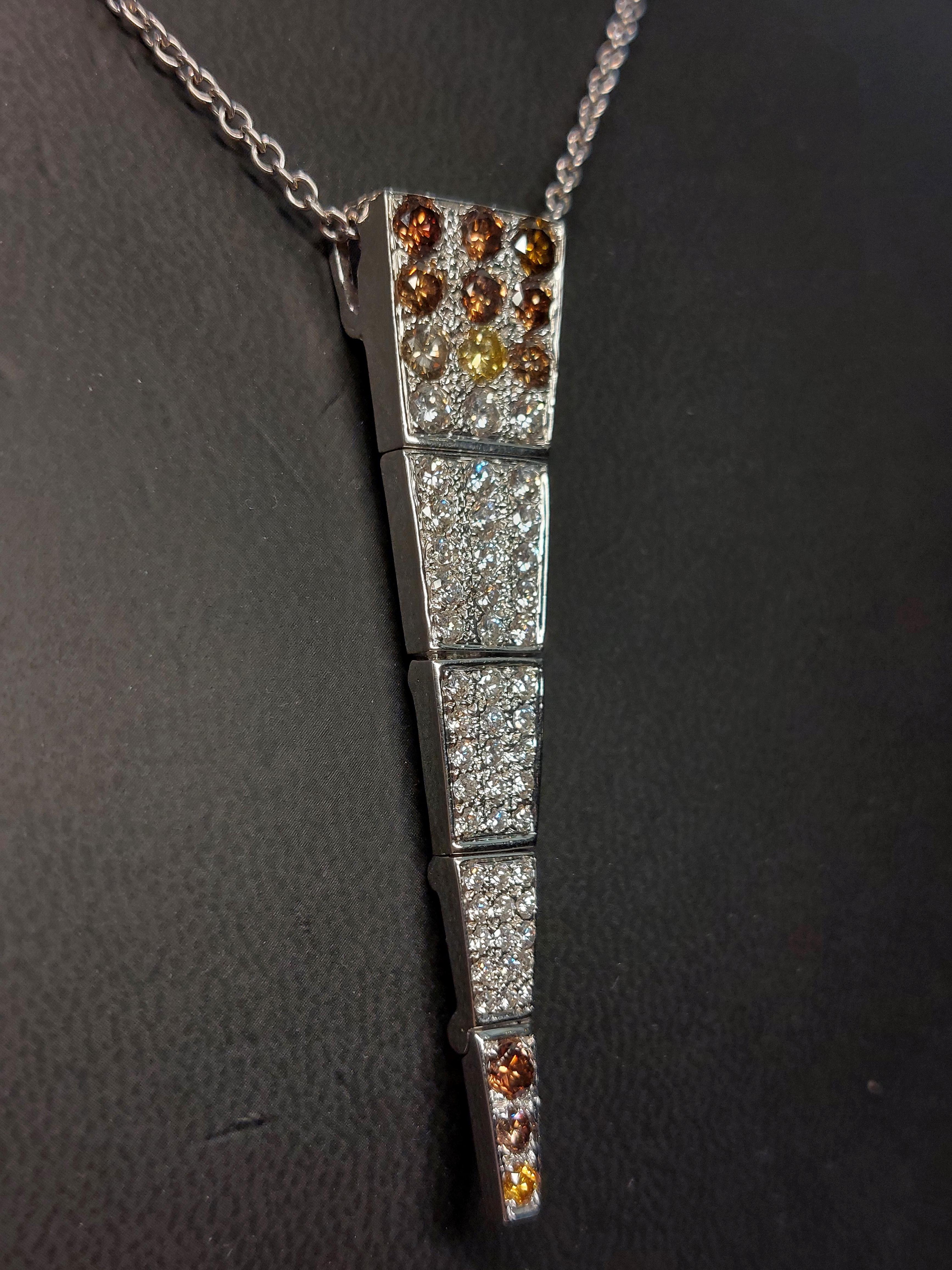 18kt White Gold Pendant and Necklace with 4.9ct White, Yellow and Cognac Diamond For Sale 9