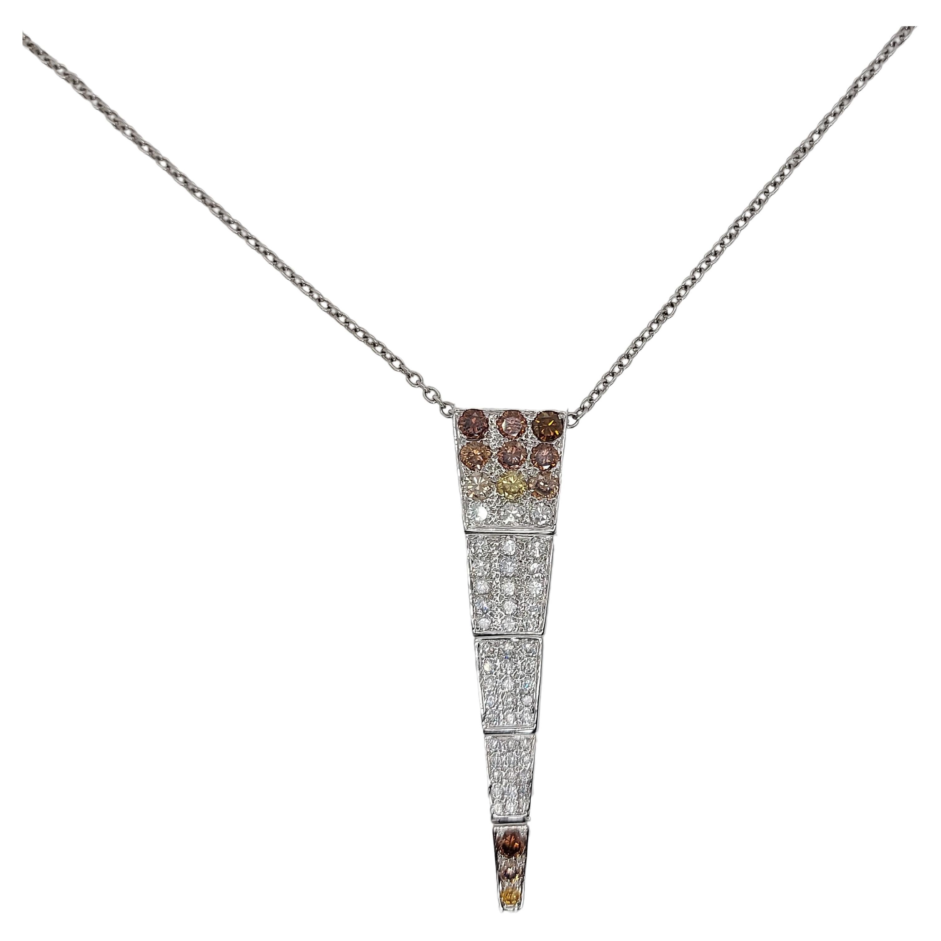 18kt White Gold Pendant and Necklace with 4.9ct White, Yellow and Cognac Diamond For Sale