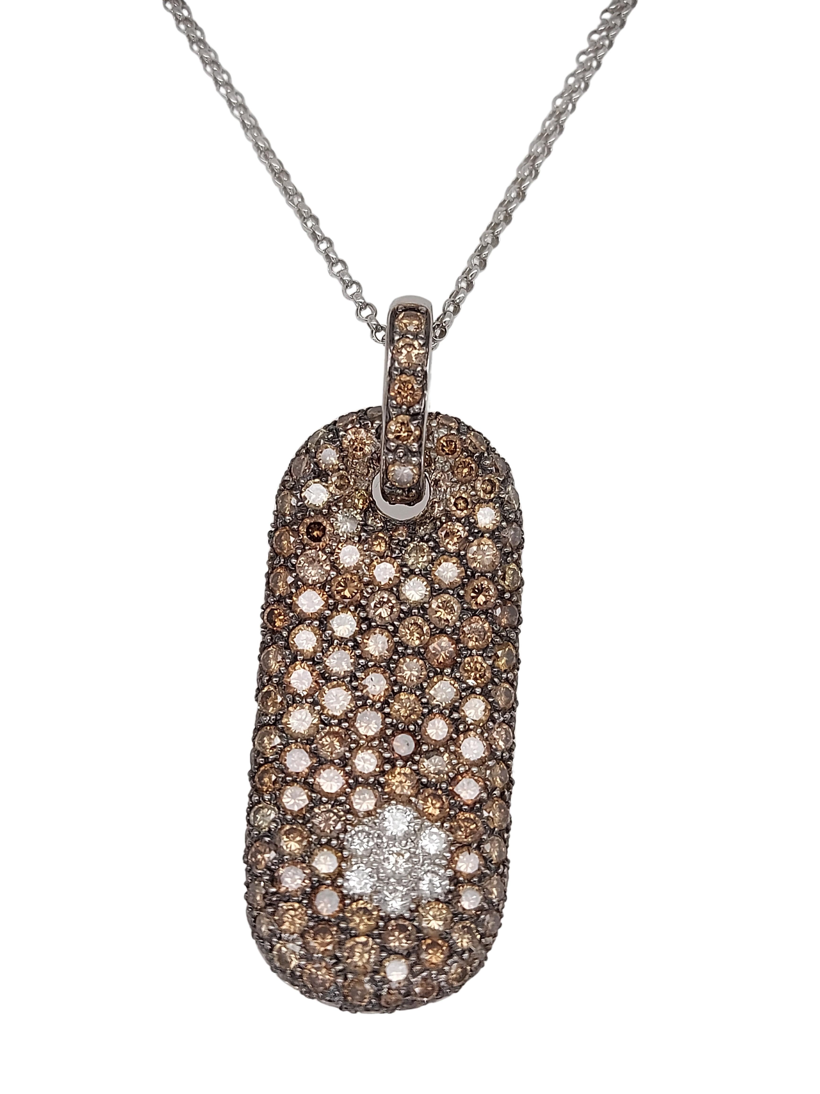 Artisan 18kt White Gold Pendant, Necklace with 0.28ct White & 6ct Brown Diamonds For Sale