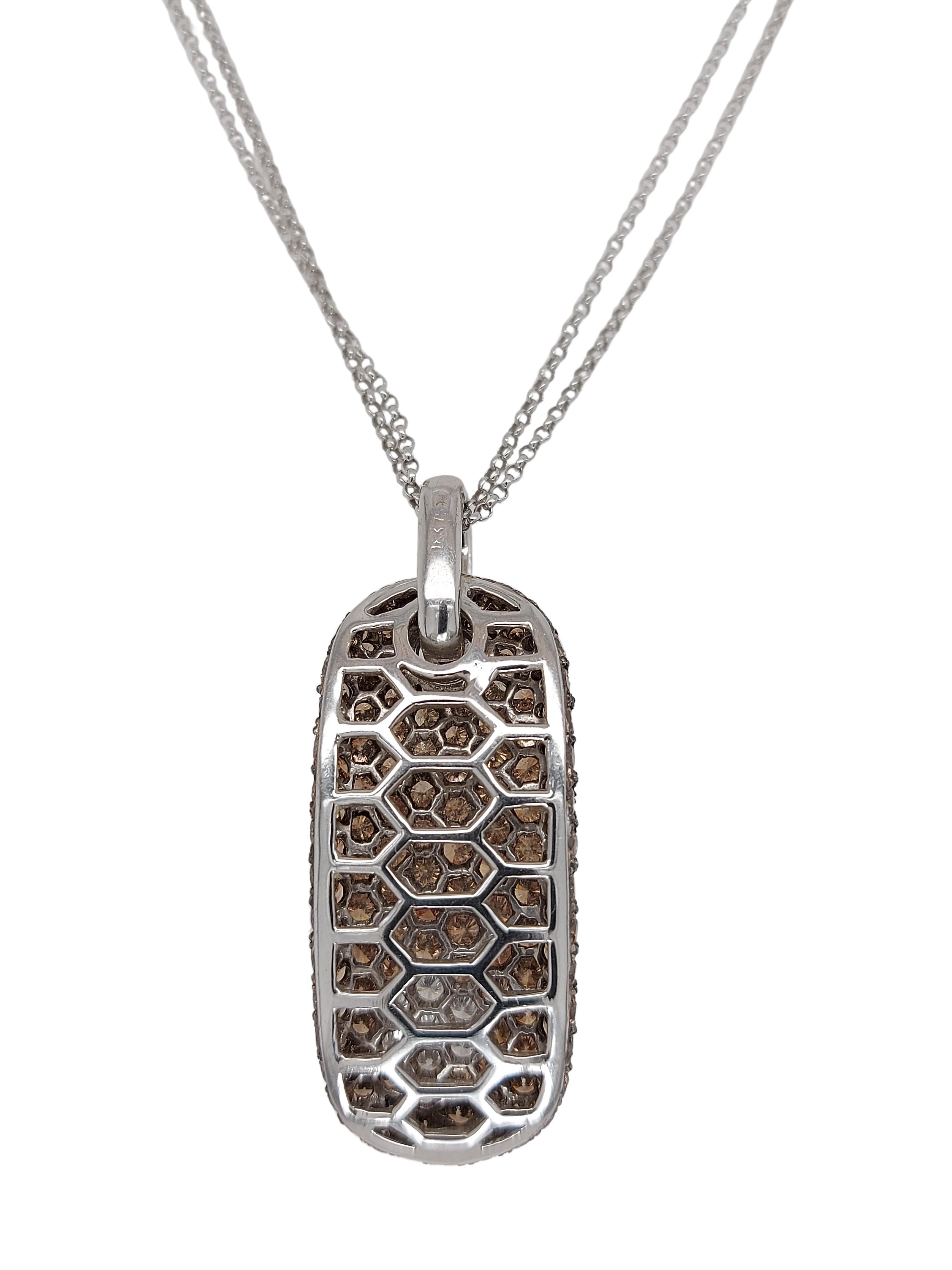 Brilliant Cut 18kt White Gold Pendant, Necklace with 0.28ct White & 6ct Brown Diamonds For Sale