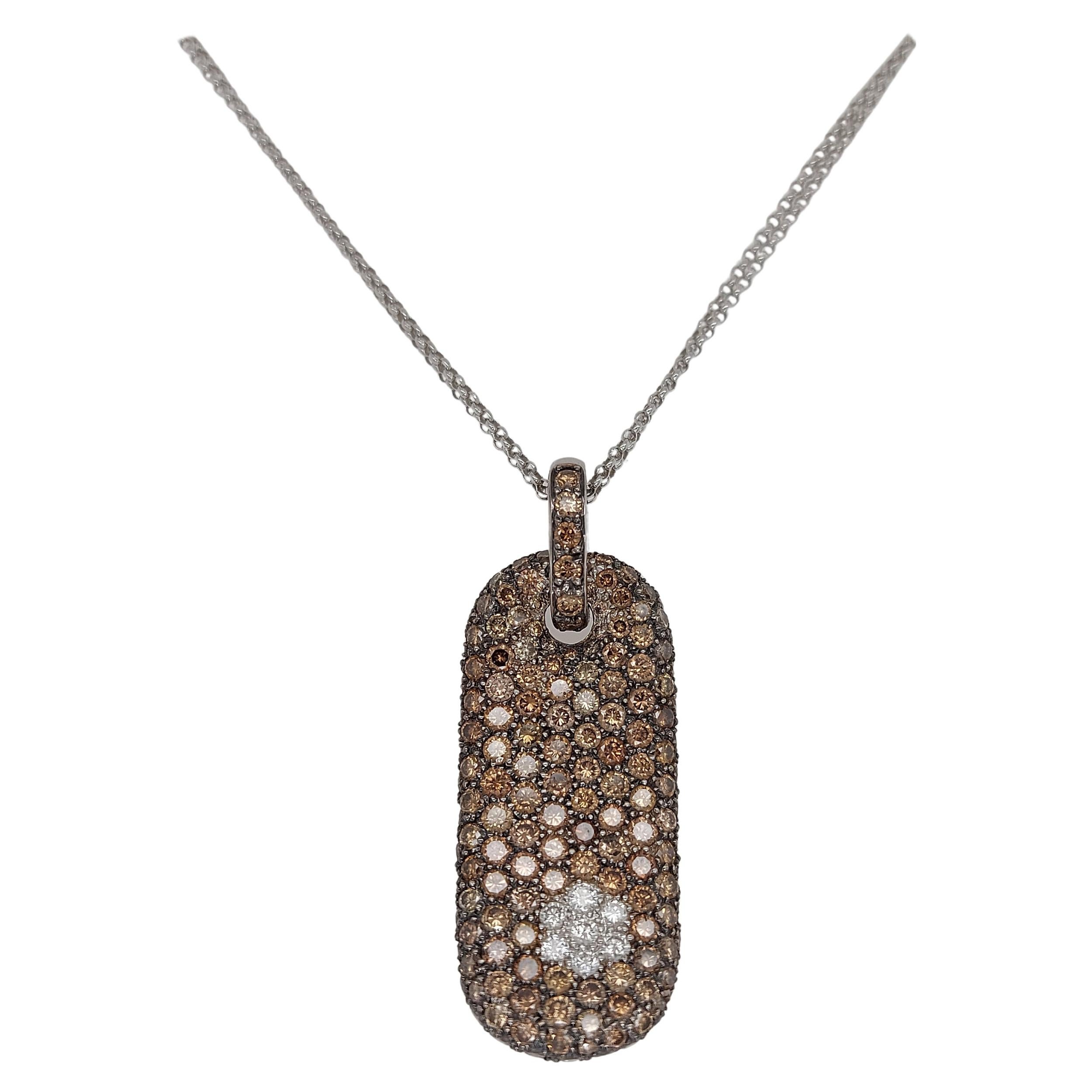 18kt White Gold Pendant, Necklace with 0.28ct White & 6ct Brown Diamonds For Sale