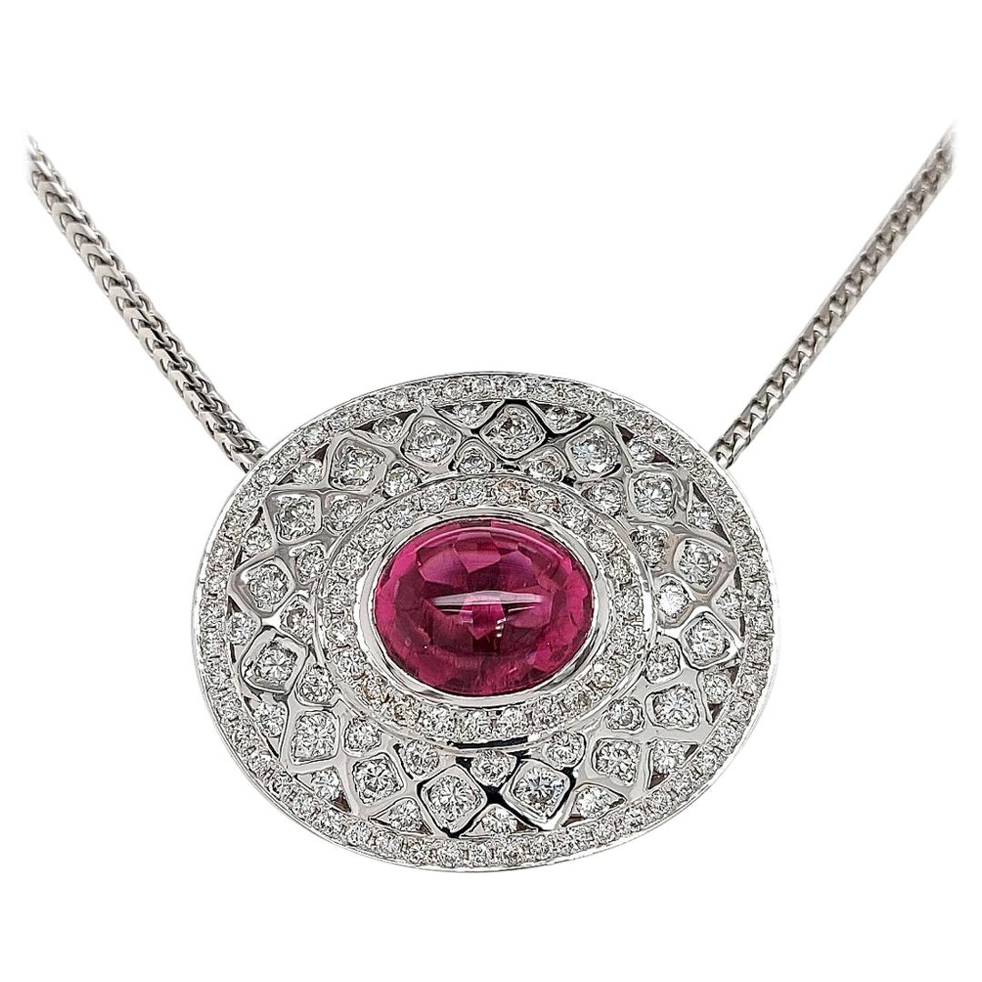 18Kt White Gold Pendant Necklace with 7.72 Ct. Pink Tourmaline, 5 Carat Diamonds
