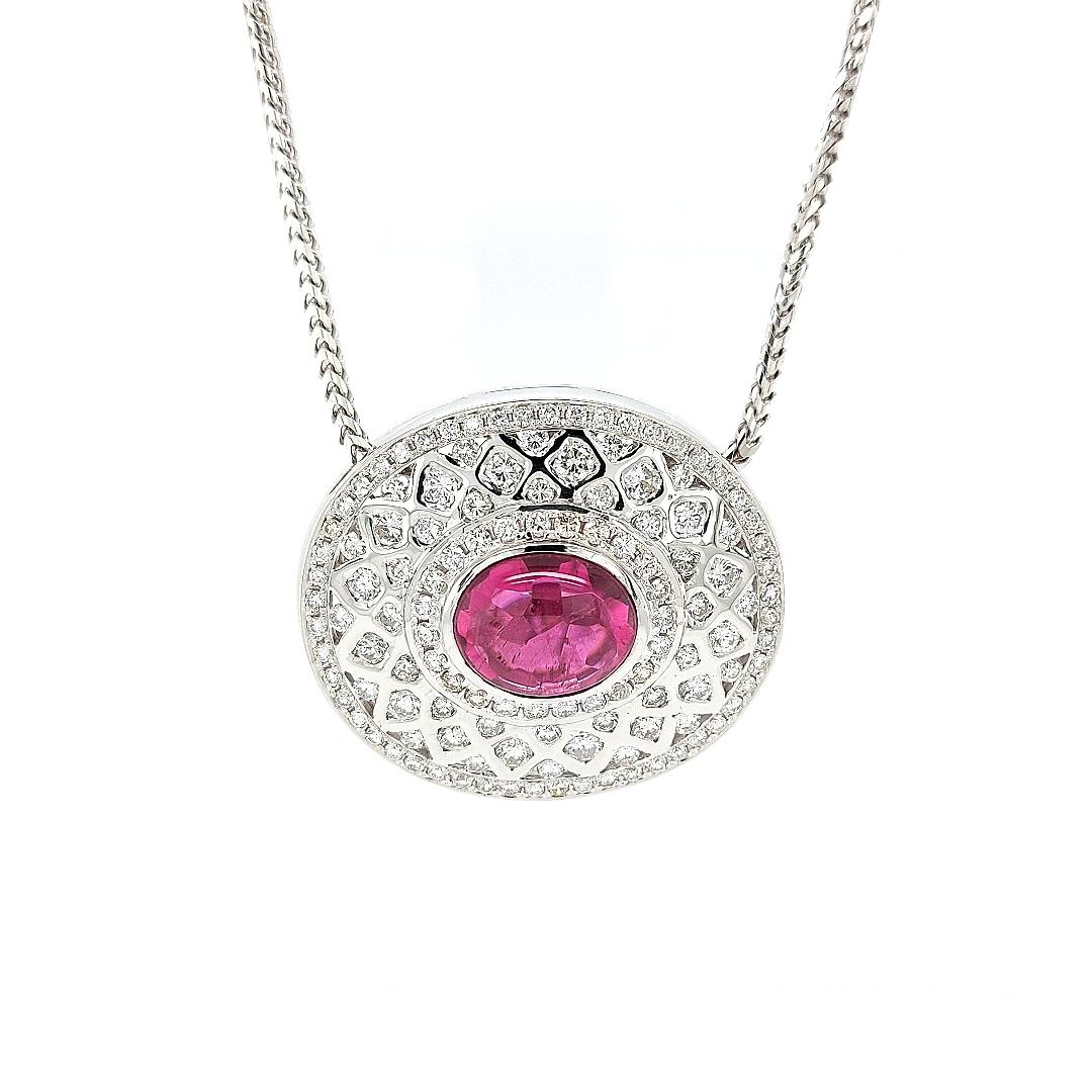 Artiste Collier pendentif en or blanc 18 carats avec 7,72 carats Tourmaline rose, diamants de 5 carats en vente