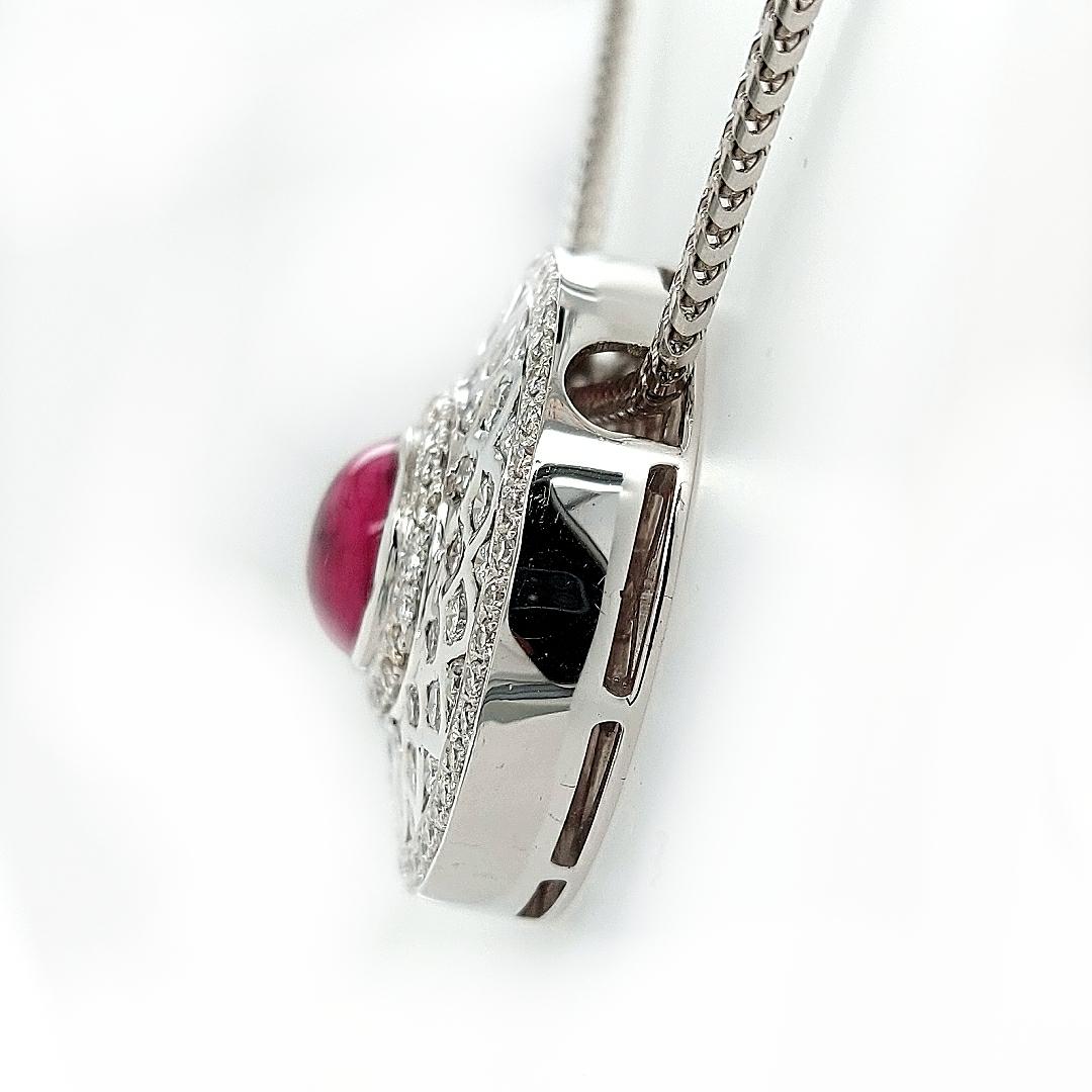 18Kt White Gold Pendant Necklace with 7.72 Ct. Pink Tourmaline, 5 Carat Diamonds In New Condition For Sale In Antwerp, BE