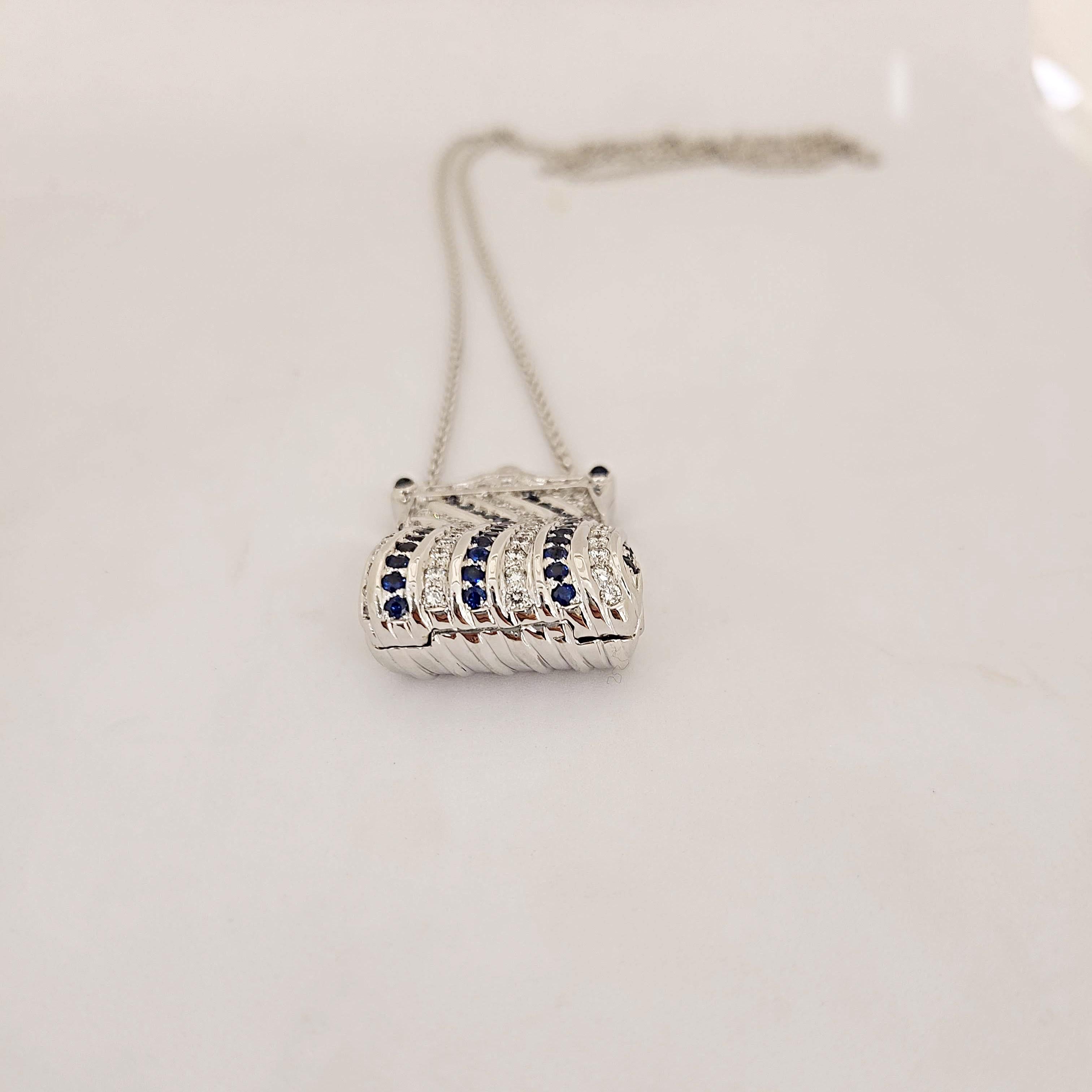 Round Cut 18KT Gold Petite Purse Necklace with 1.50 Carat Diamonds & 1.50 Carat Sapphires For Sale