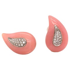 18kt White Gold Pink Opal Clip on Earrings with White Diamonds