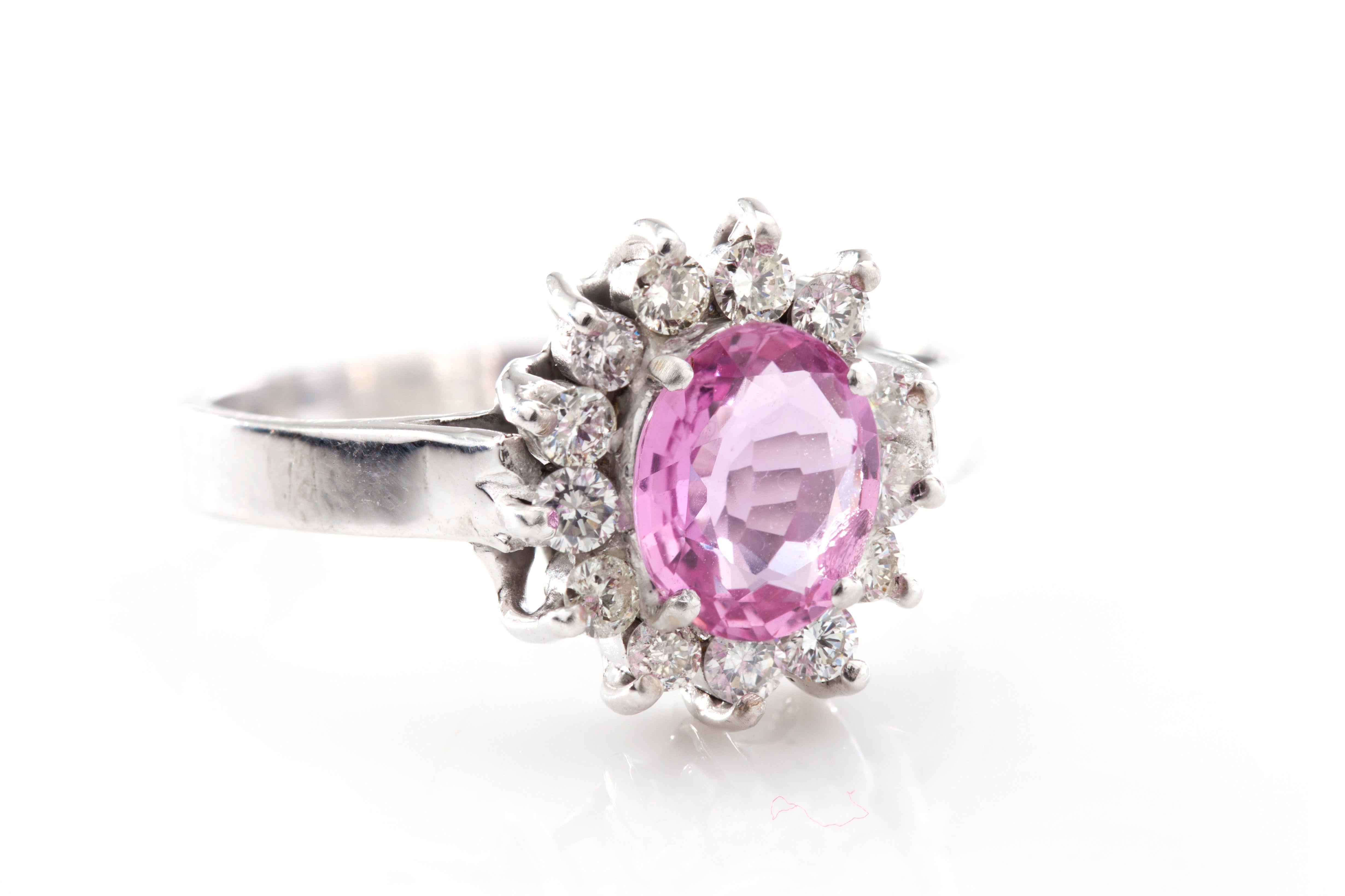 18 Karat White Gold Pink Sapphire and Diamond Cluster Ring For Sale 1
