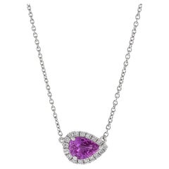 18KT White Gold Pink Sapphire And Diamond Pear Shaped Pendant Necklace