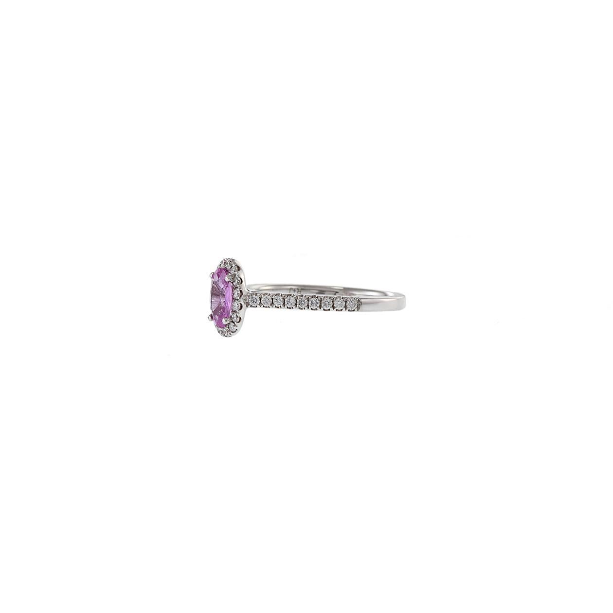Moderno Anello in oro bianco 18KT con zaffiro rosa e diamante in vendita