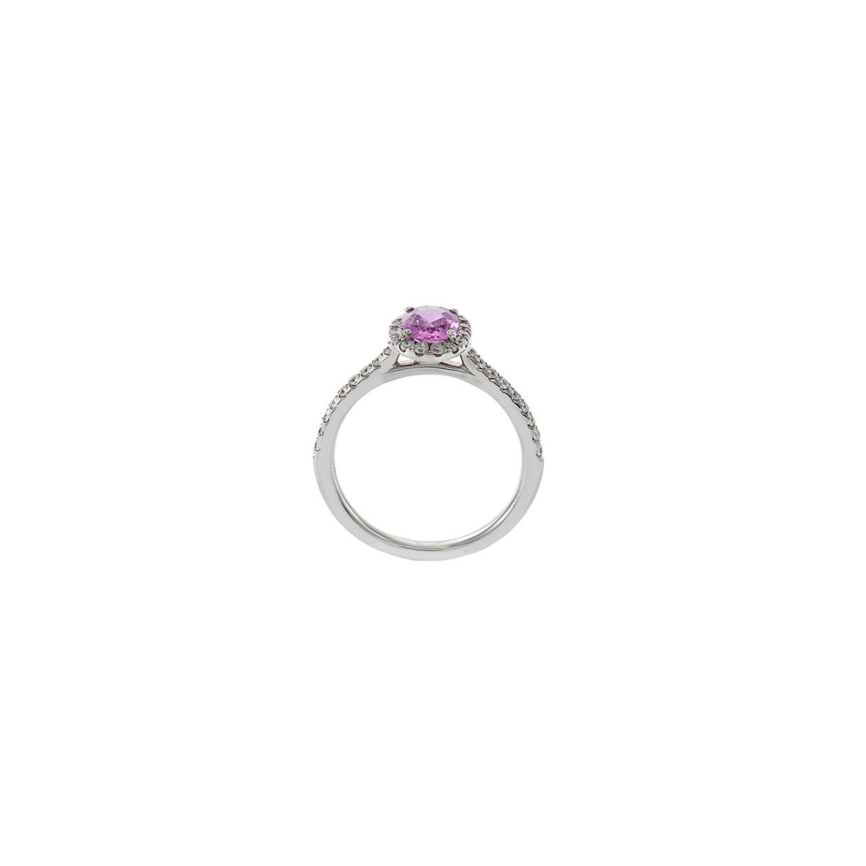 Anello in oro bianco 18KT con zaffiro rosa e diamante In condizioni ottime in vendita a New York, NY