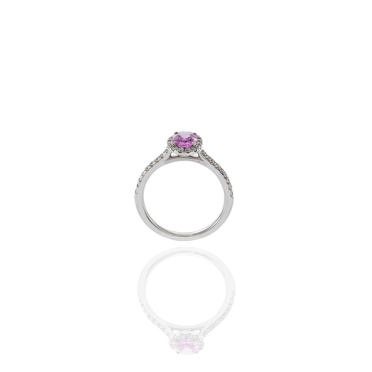 da uomo o donna Anello in oro bianco 18KT con zaffiro rosa e diamante in vendita