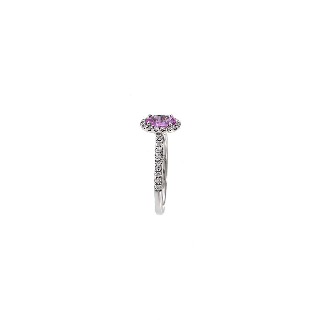 Anello in oro bianco 18KT con zaffiro rosa e diamante in vendita 1