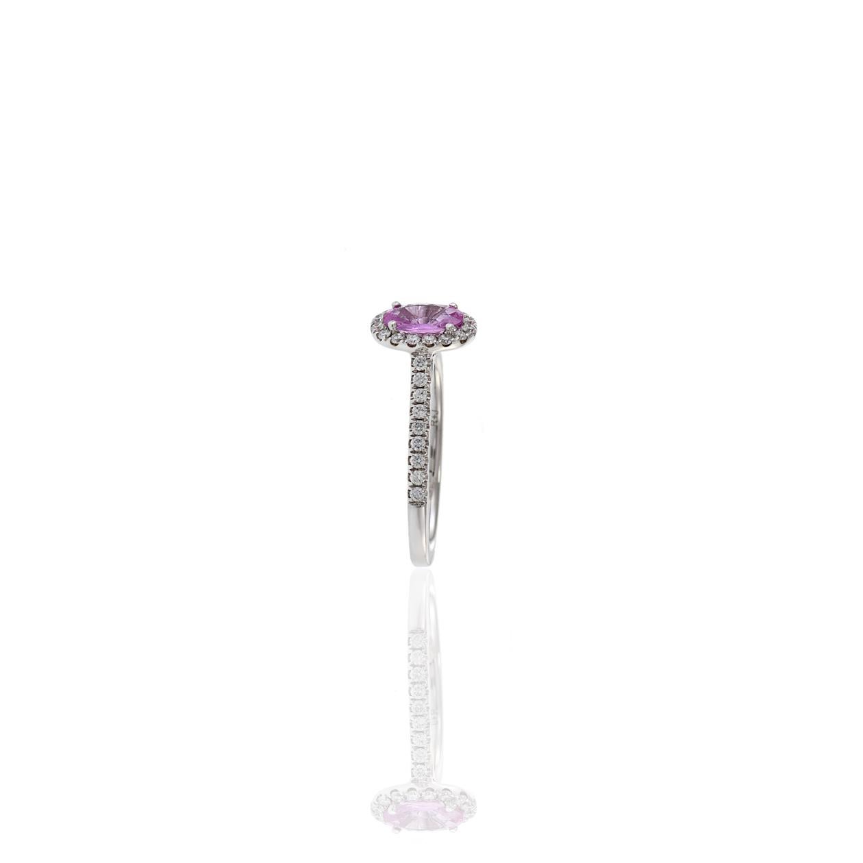 Anello in oro bianco 18KT con zaffiro rosa e diamante in vendita 2