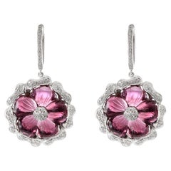 18KT Weißgold Rosa Turmalin und Diamant-Blumen-Tropfen-Ohrringe