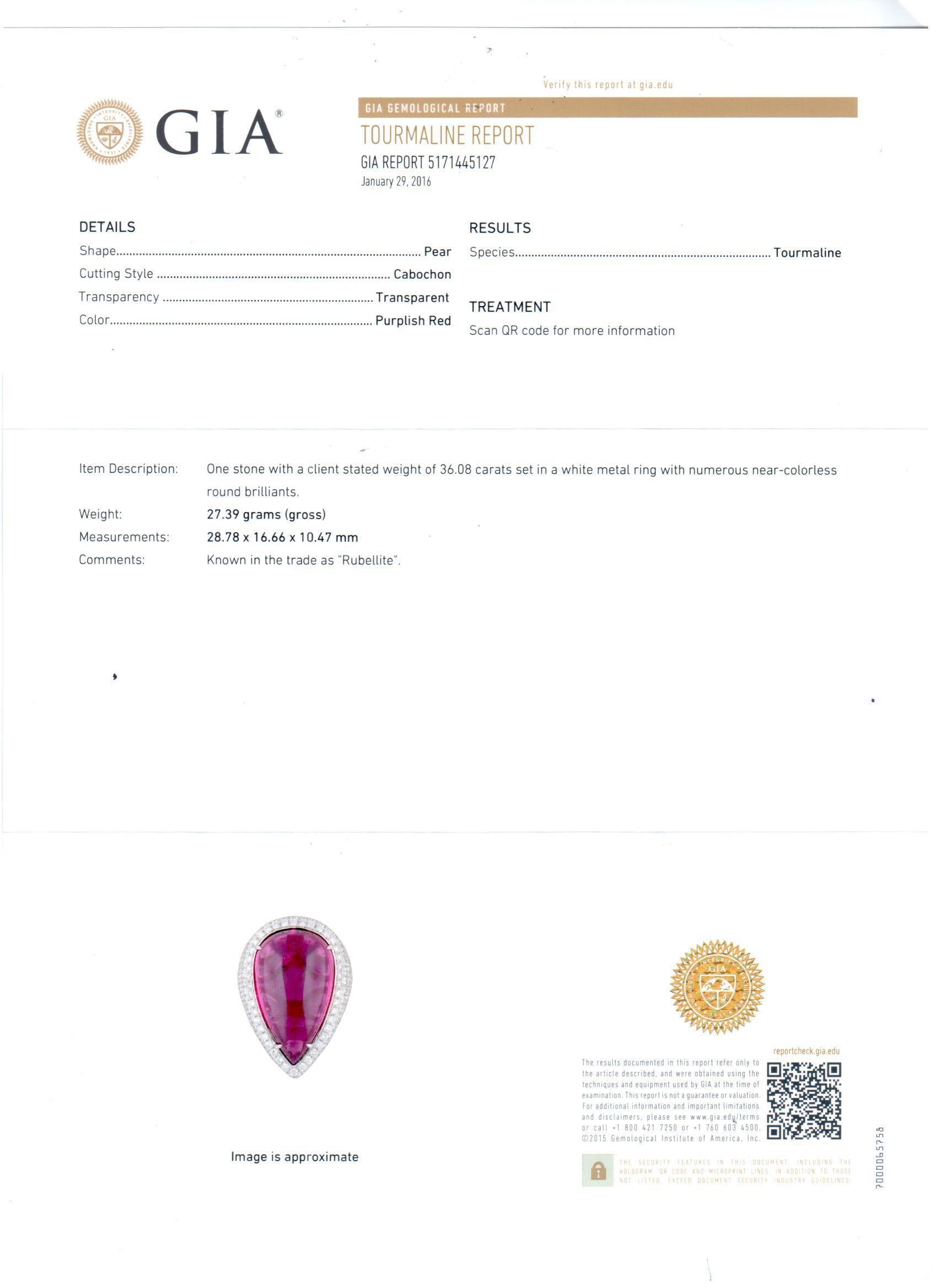 Women's 18kt White Gold Pink Tourmaline Cabochon Cut Diamond Ring For Sale