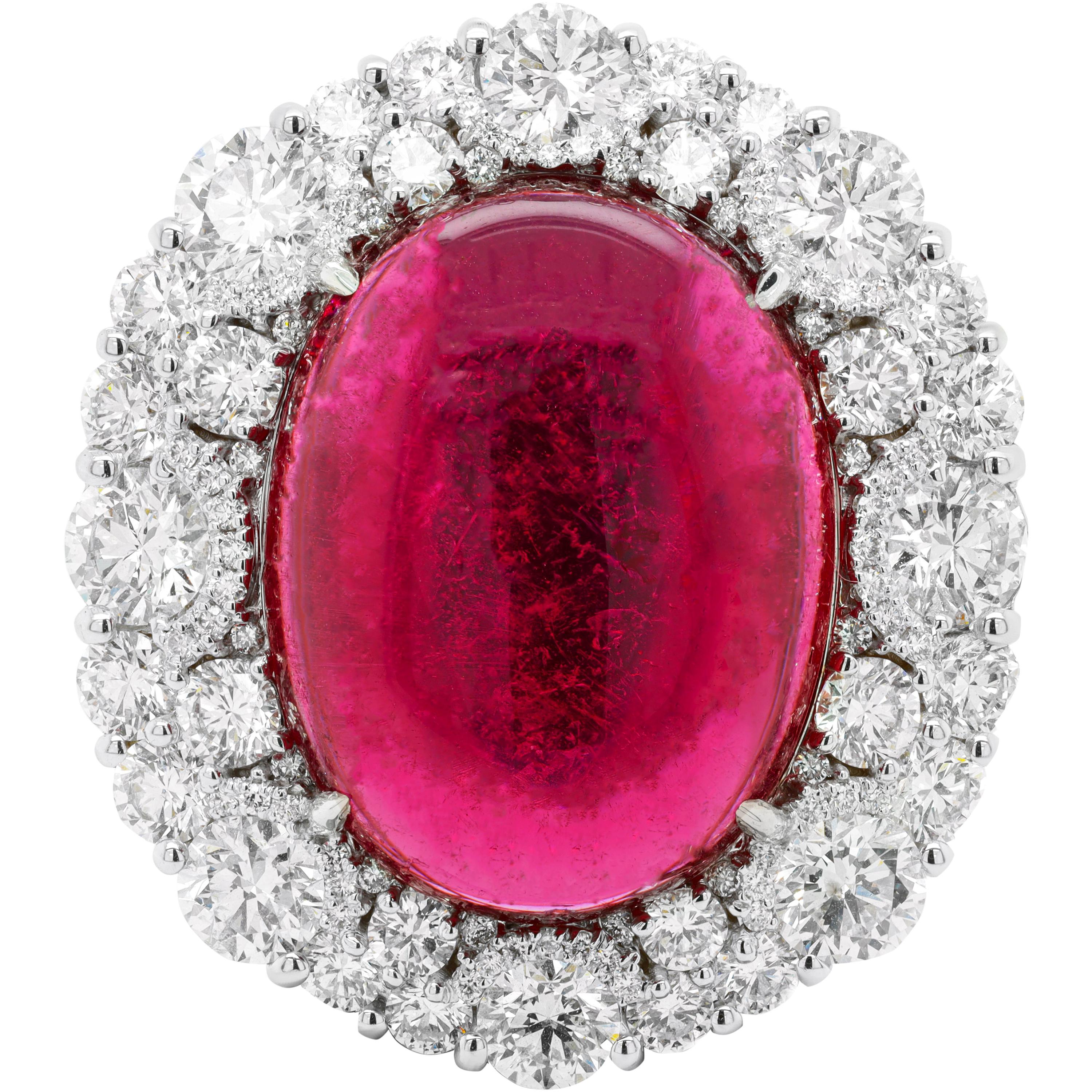 18kt White Gold Pink Tourmaline Cabochon Diamond Ring