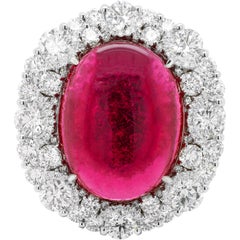18kt White Gold Pink Tourmaline Cabochon Diamond Ring