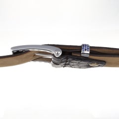 18Kt White Gold Precious Belt Buckle Blue Sapphires 6.99 ct Made in Italy Gift