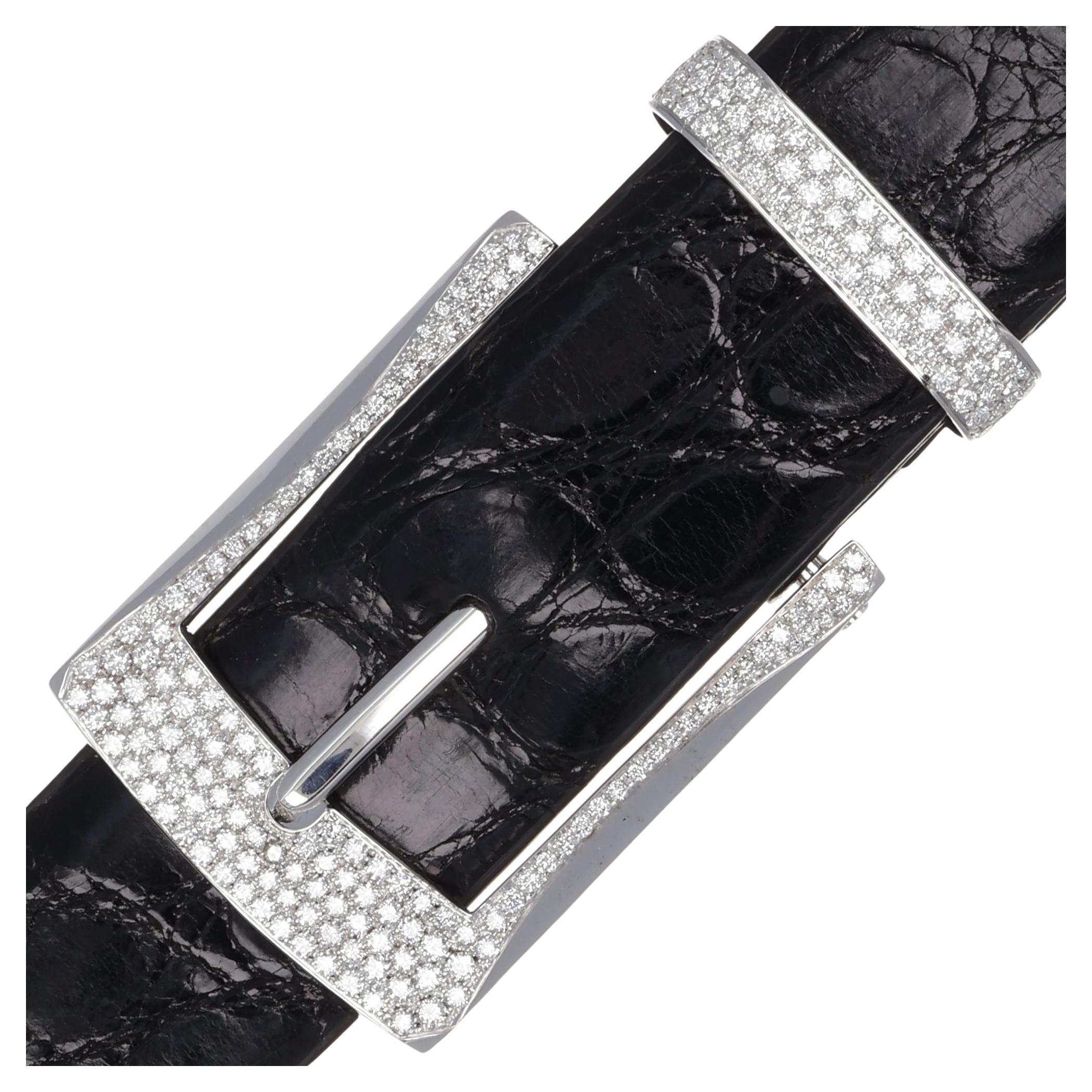 18Kt White Gold Precious Belt Buckle White Diamonds 4.88 ct Made in Italy Gift 